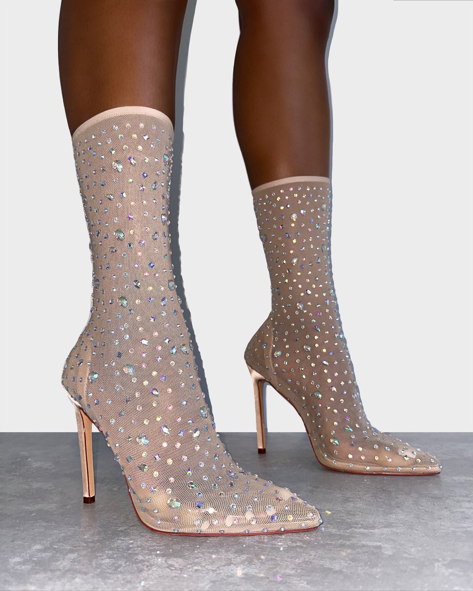 Sparki Nude Mesh Diamante Stiletto Heels | SIMMI London