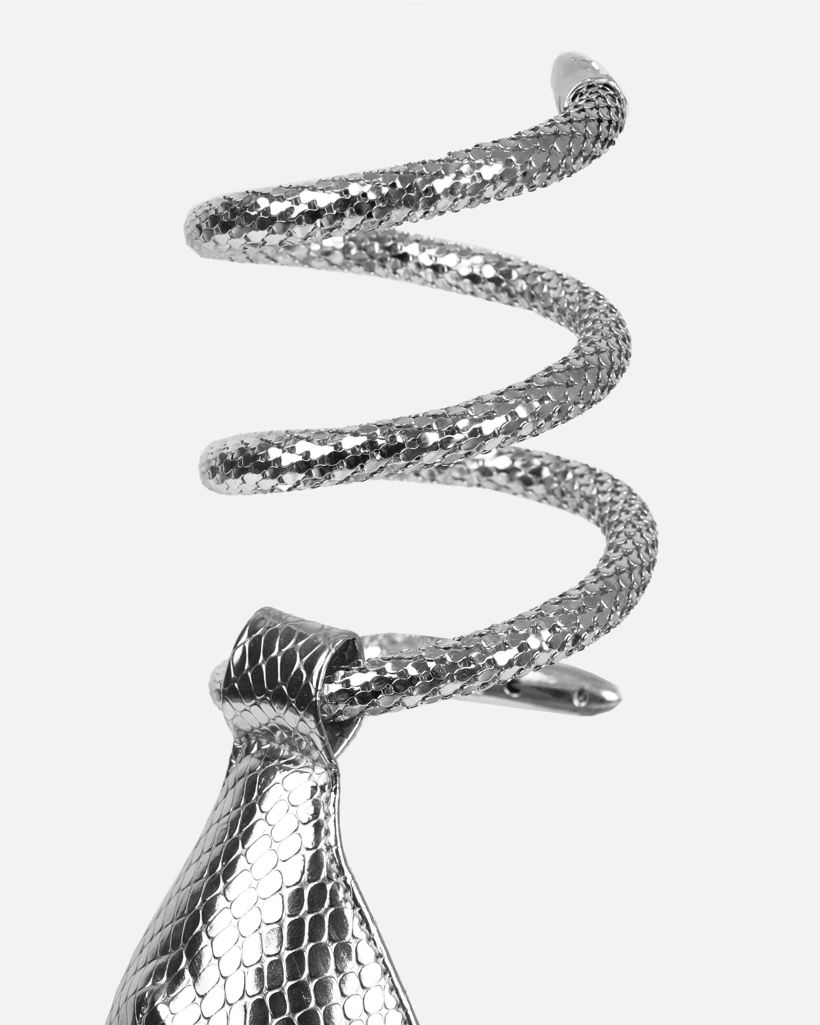 Medusa Silver Faux Snake Print Spiral Stiletto Sandals | SIMMI London