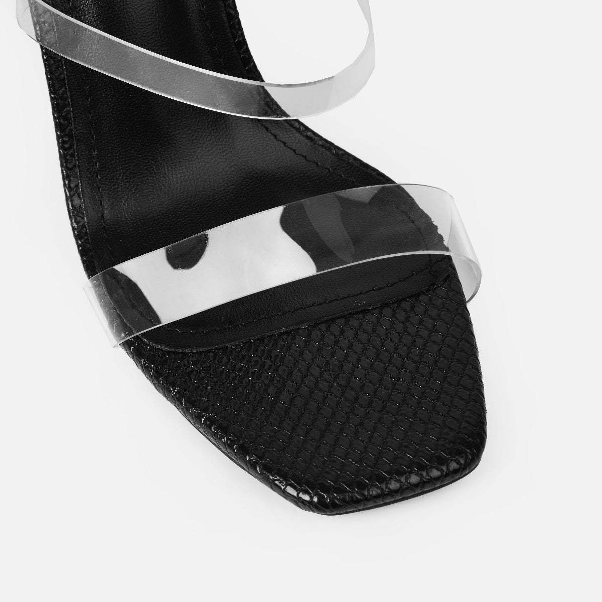 Remi Wide Fit Black Faux Snake Print Cuff Stiletto Heels | SIMMI London