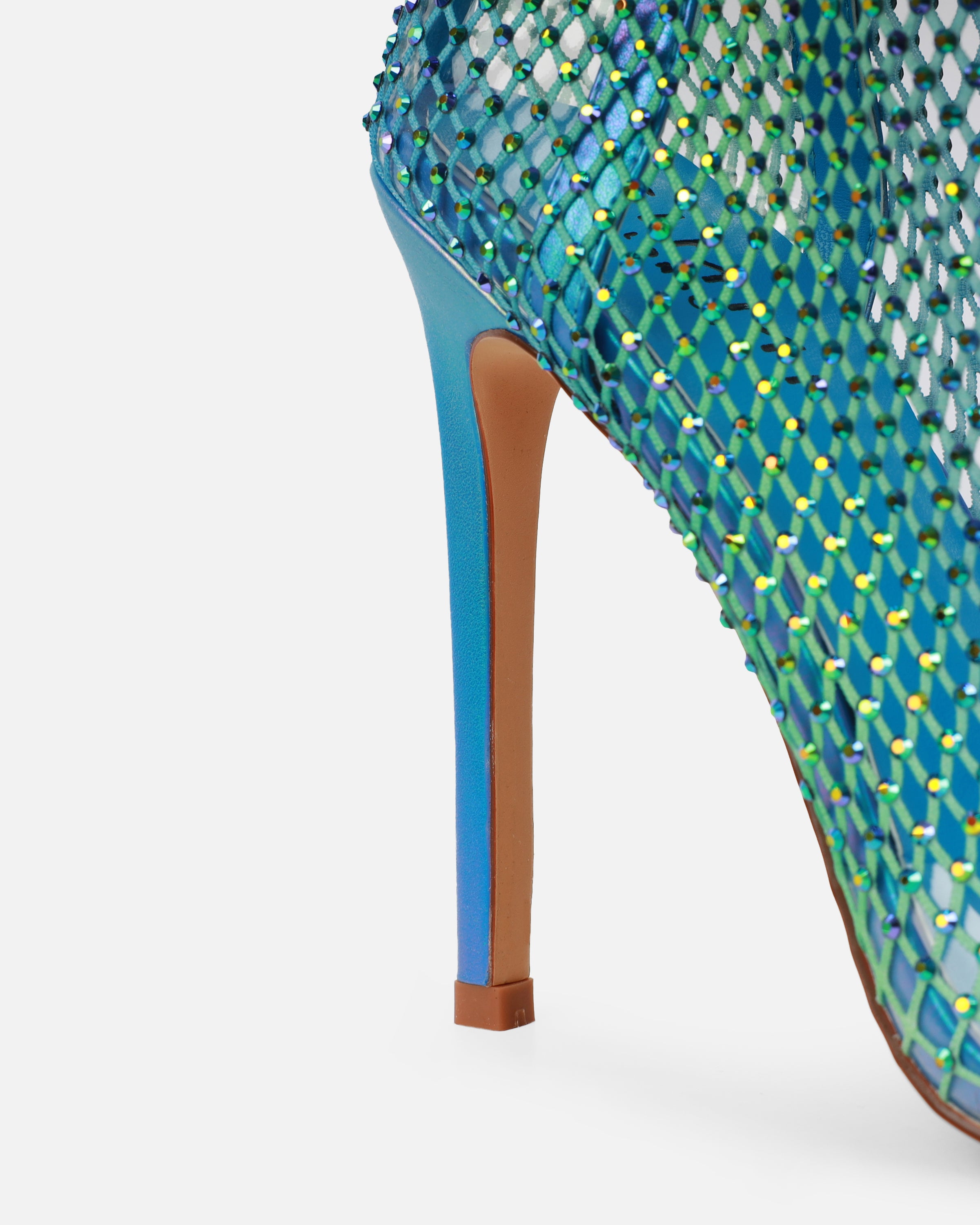 Krystal Blue Ombre Diamante Fishnet Heels | SIMMI London