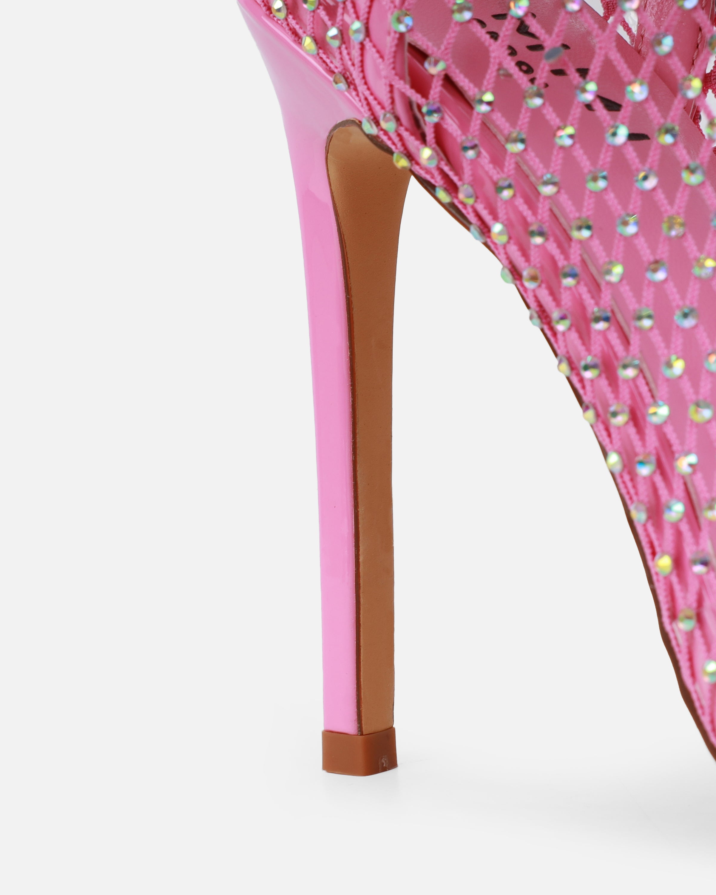 Krystal Pink Diamante Fishnet Heels | SIMMI London