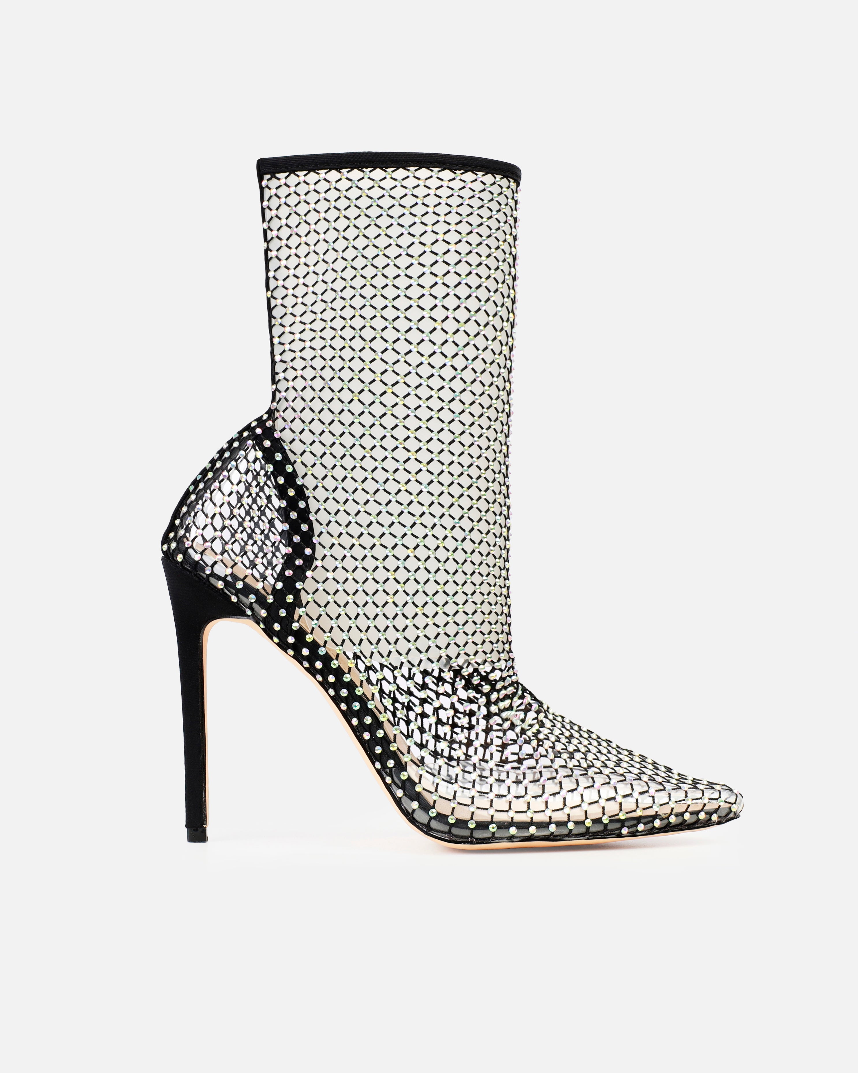 Krystal Black Diamante Fishnet Heels | SIMMI London