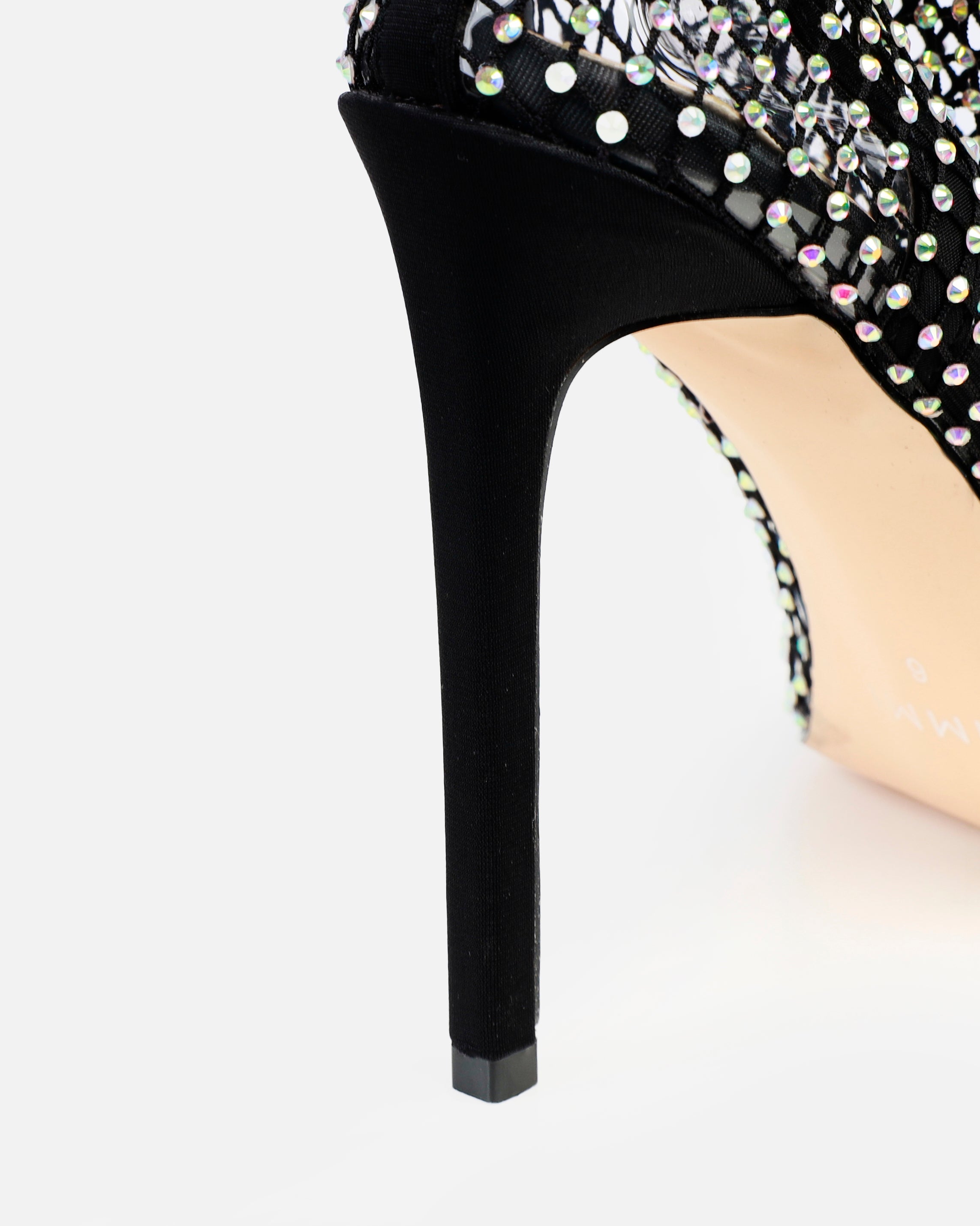 Krystal Black Diamante Fishnet Heels | SIMMI London