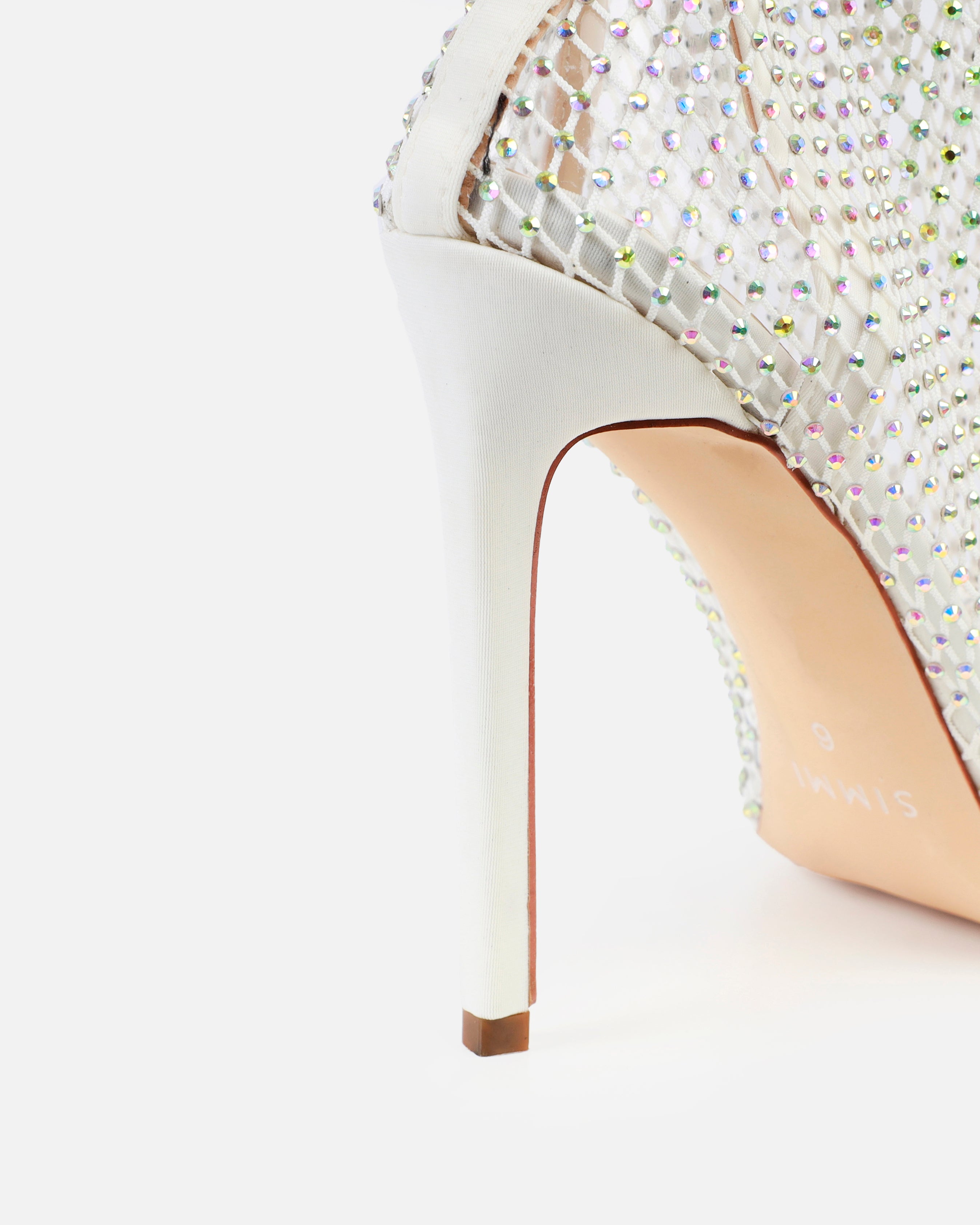 Onika White Diamante Fishnet Thigh High Heels | SIMMI London