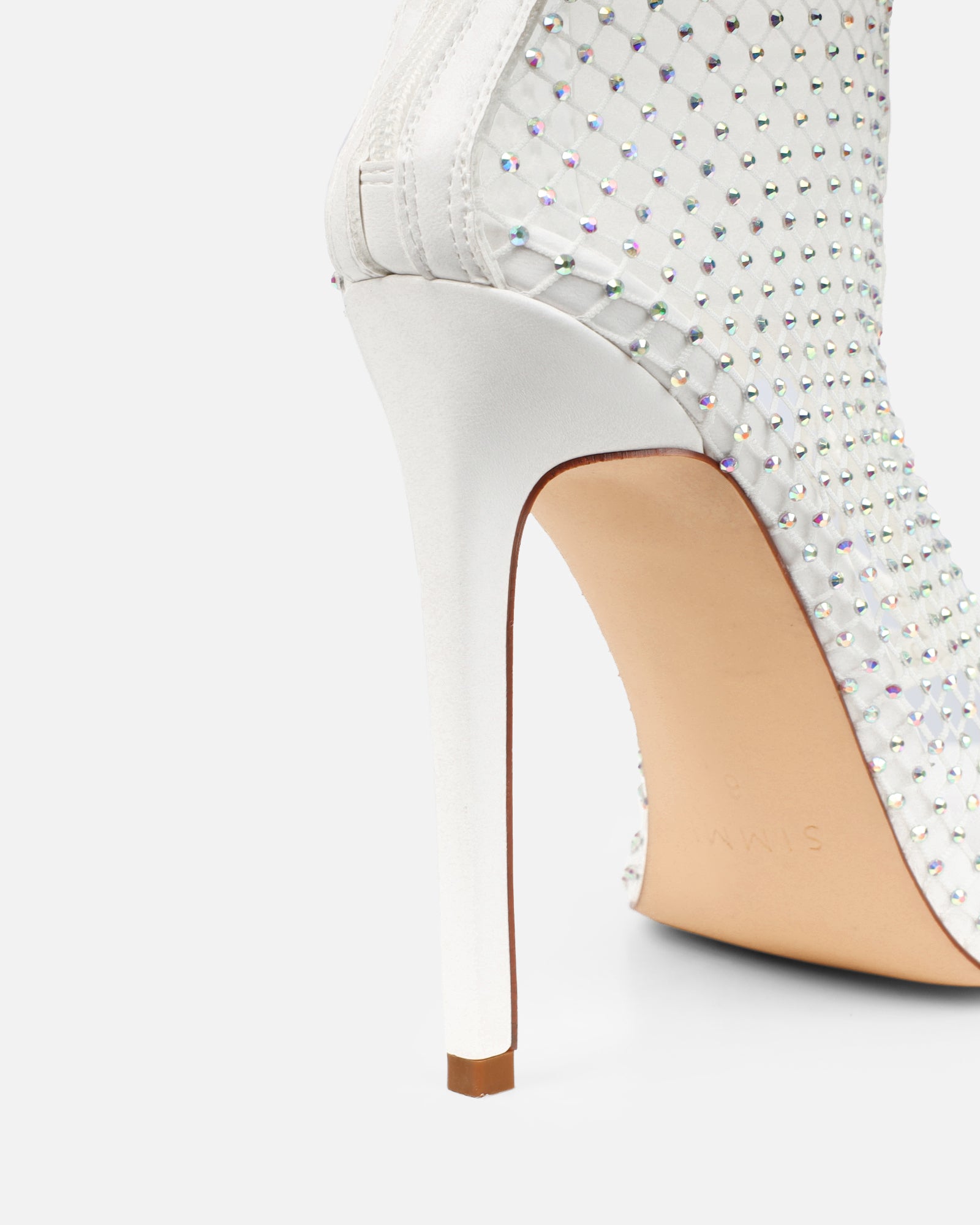 Prima White Diamante Mesh Lace Up Heeled Sandals  | SIMMI London