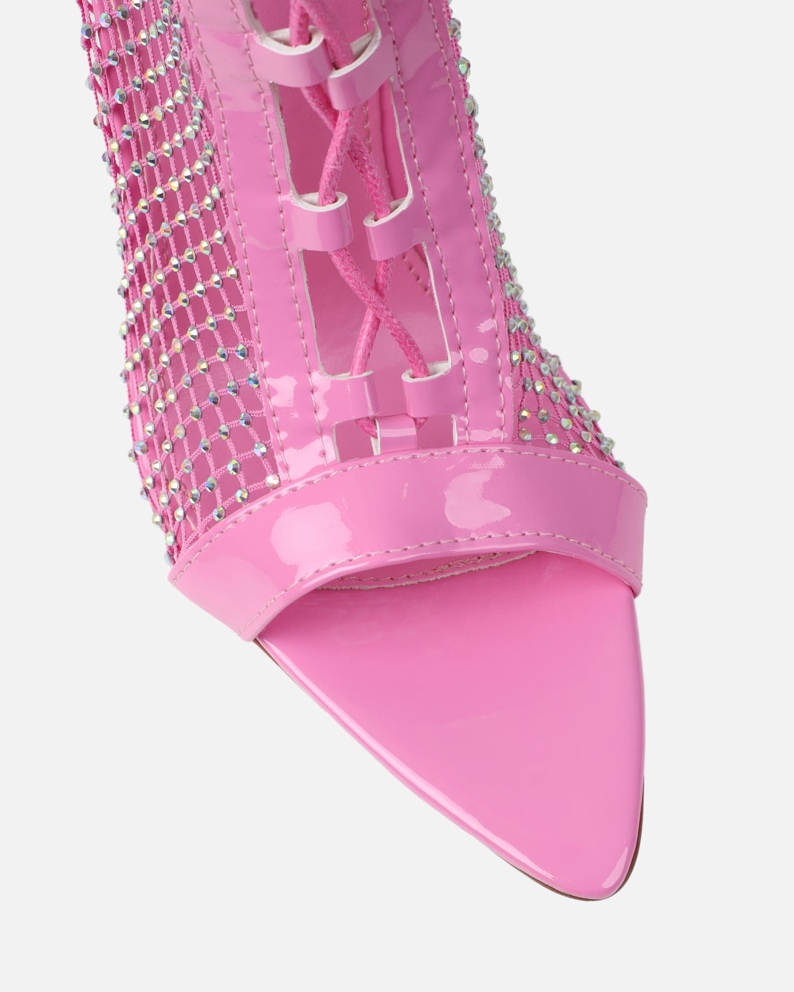 Talitha Bright Pink Diamante Lace Up Thigh High Heels SIMMI London