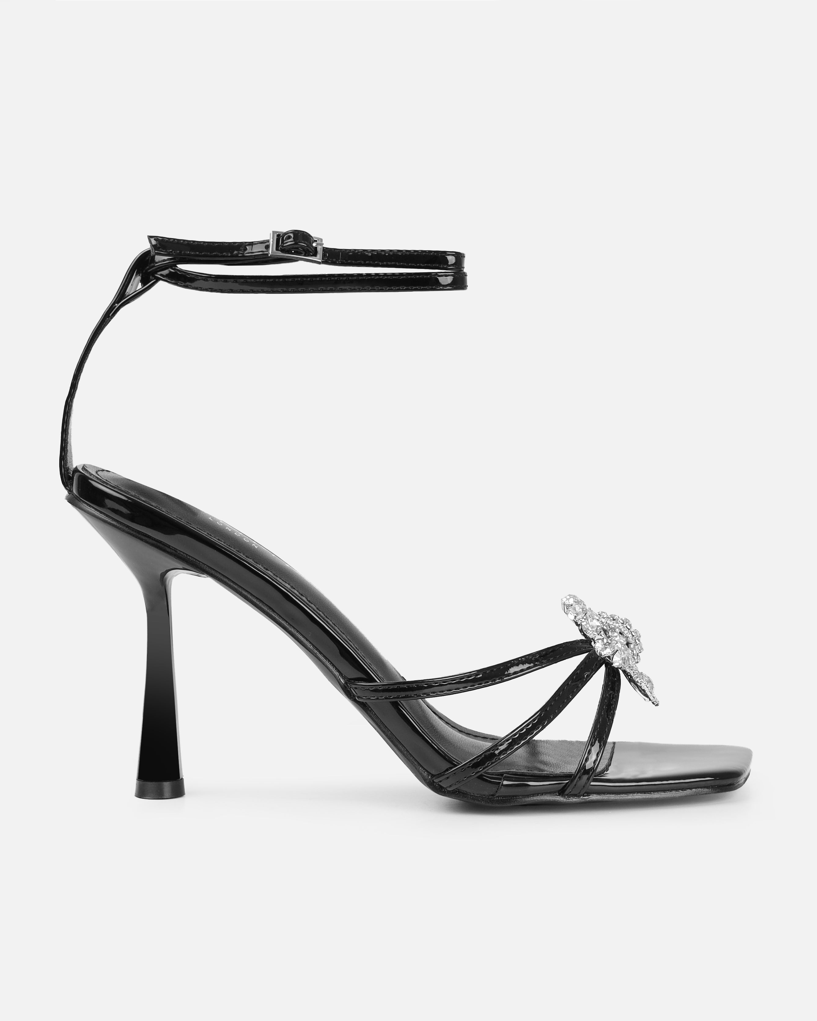 Santo Black Diamante Bow Stiletto Heels | SIMMI London