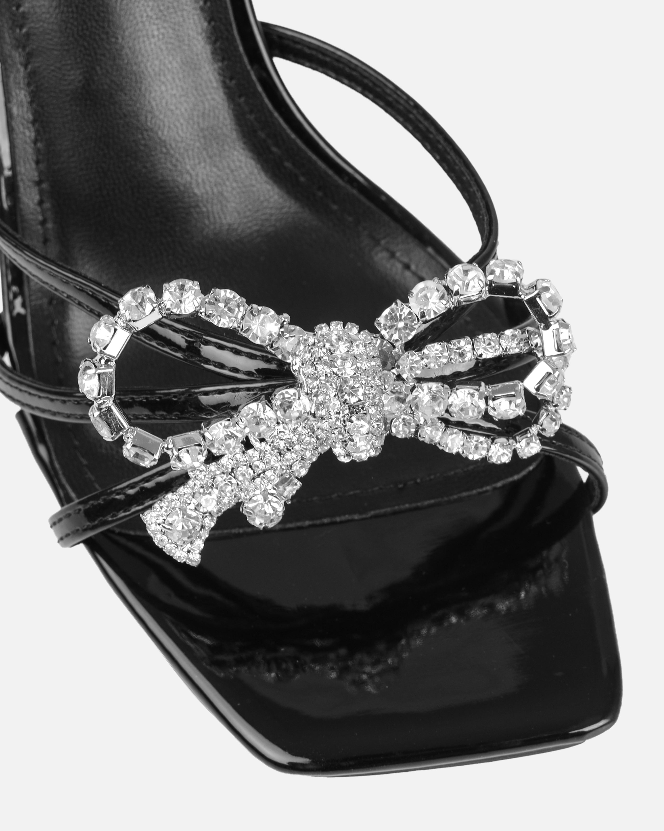 Santo Black Diamante Bow Stiletto Heels | SIMMI London