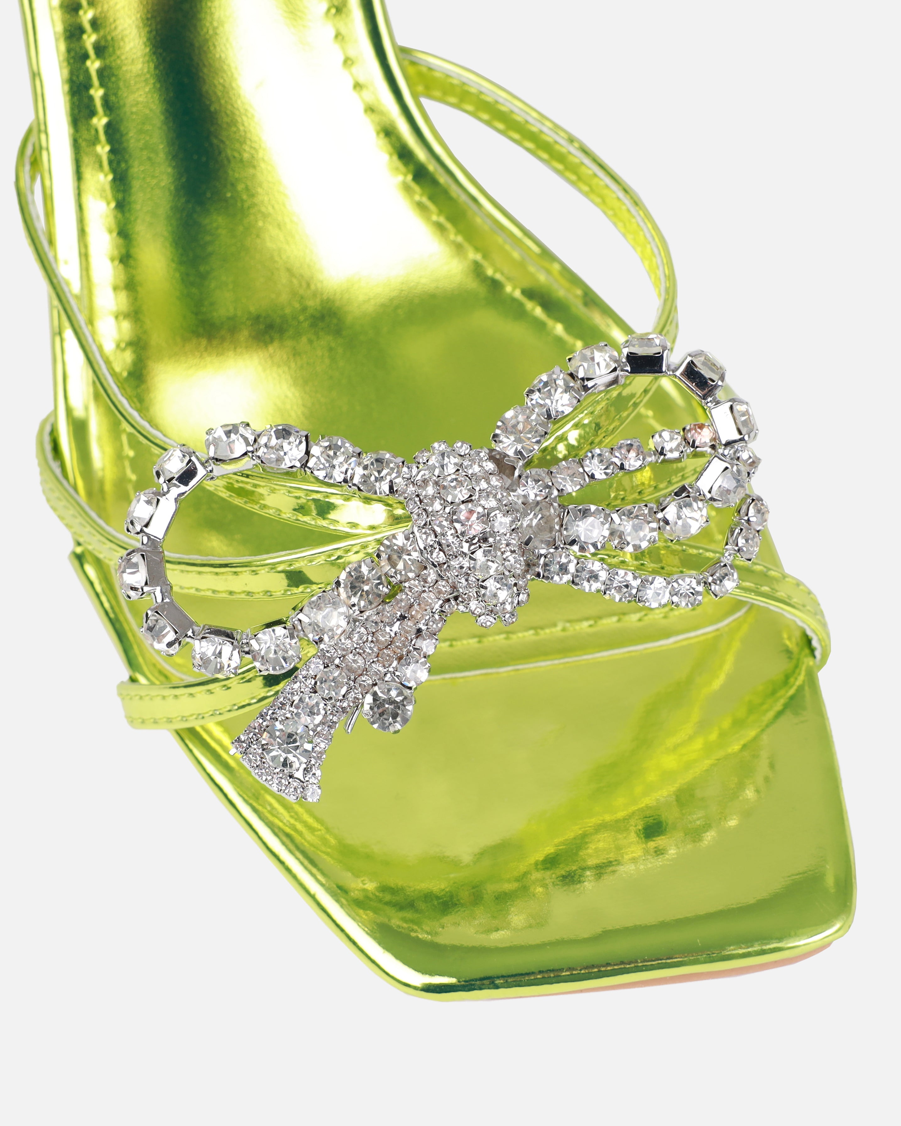 Santo Lime Diamante Bow Stiletto Heels | SIMMI London