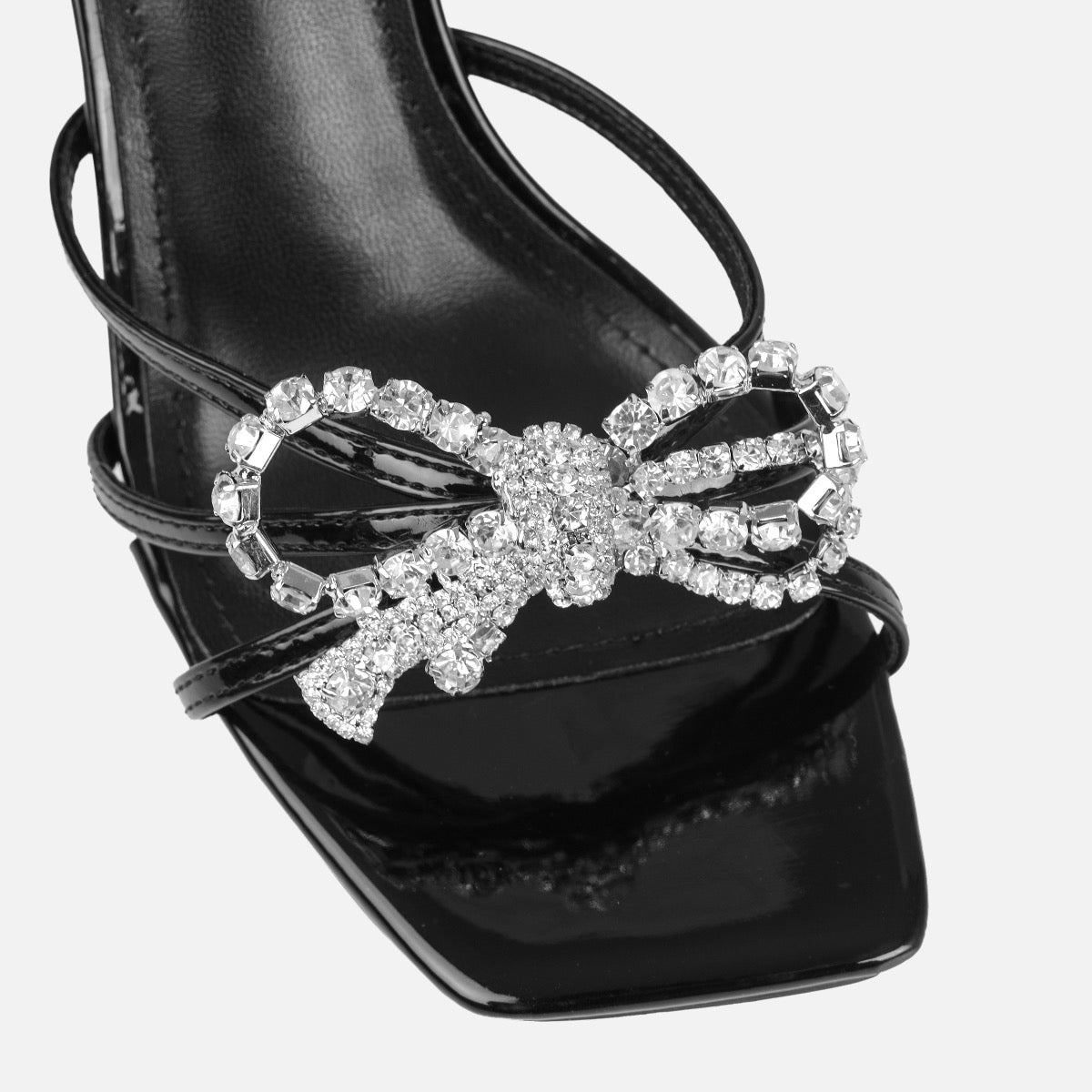 Santo Wide Fit Black Diamante Bow Stiletto Heels | SIMMI London