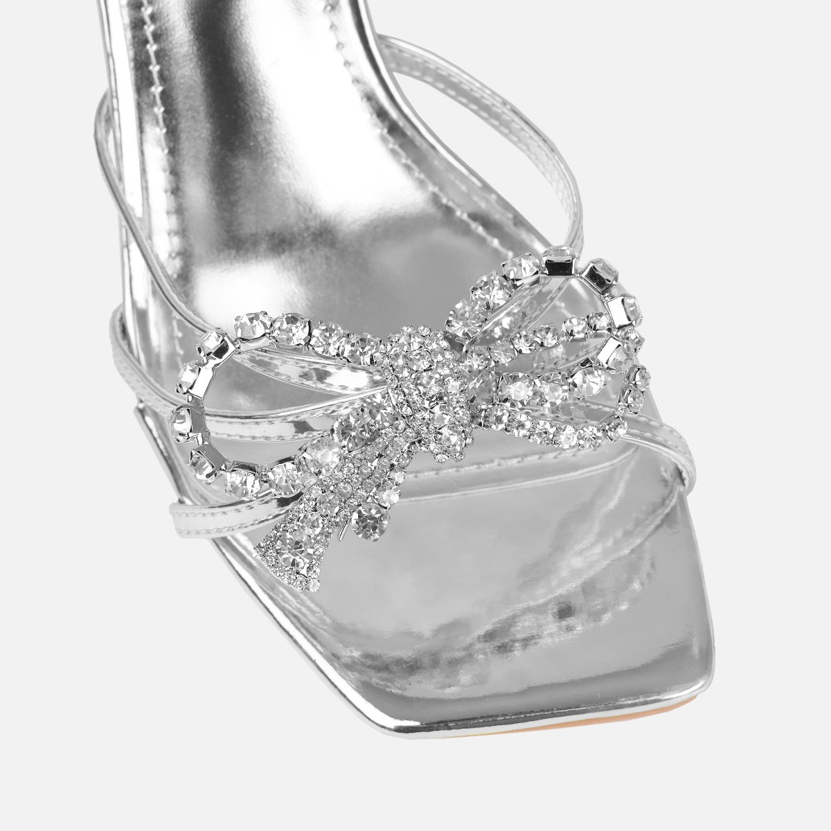 Santo Wide Fit Silver Diamante Bow Stiletto Heels | SIMMI London