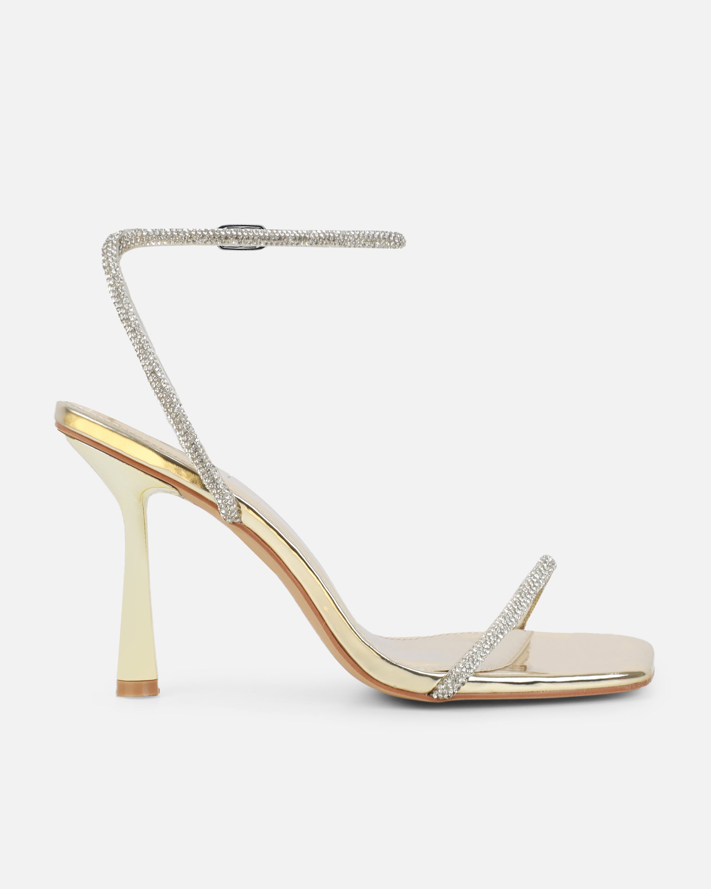 Mollie Gold Mirror Diamante Heeled Sandals | SIMMI London