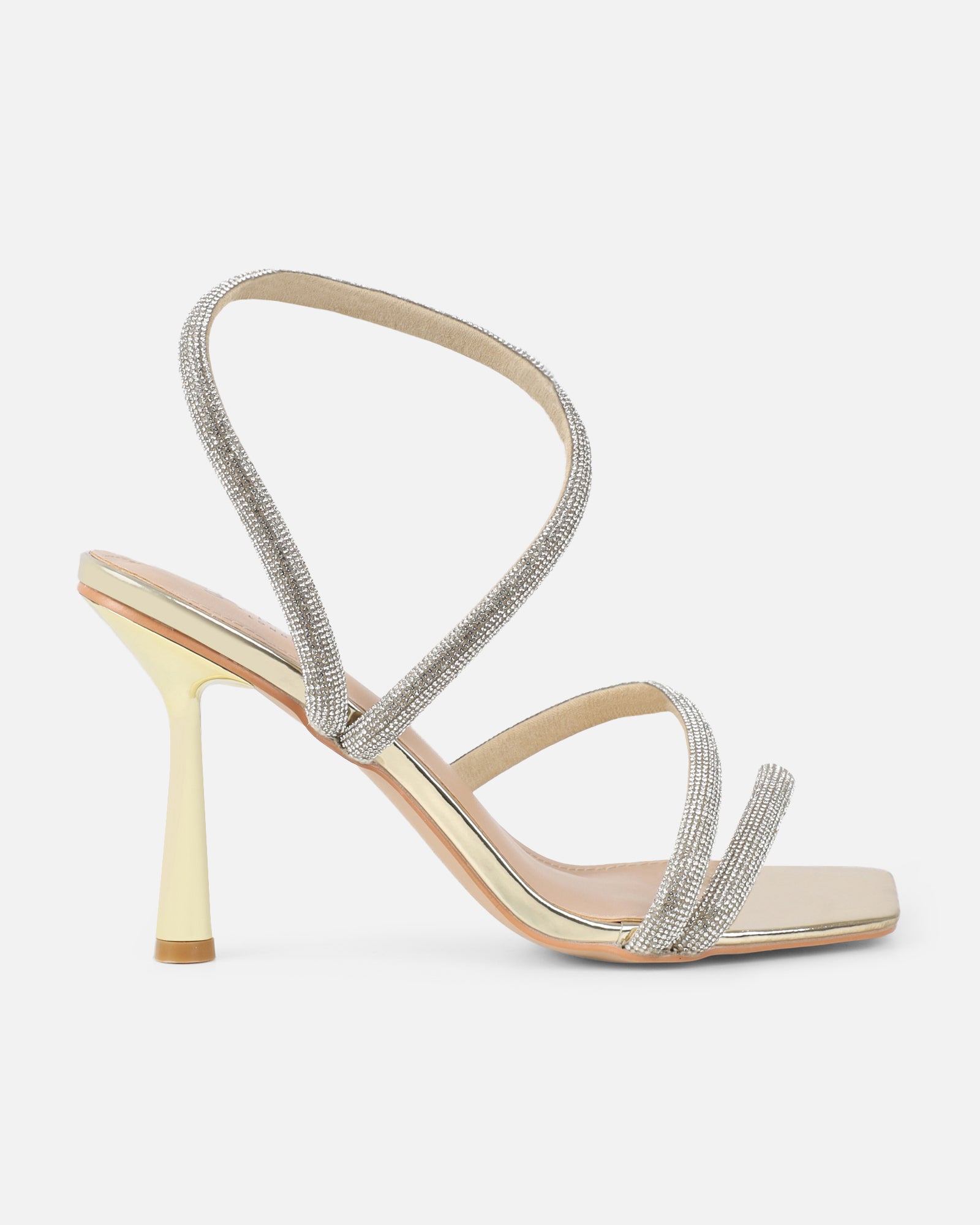 Maella Gold Mirror Diamante Heeled Sandals | SIMMI London