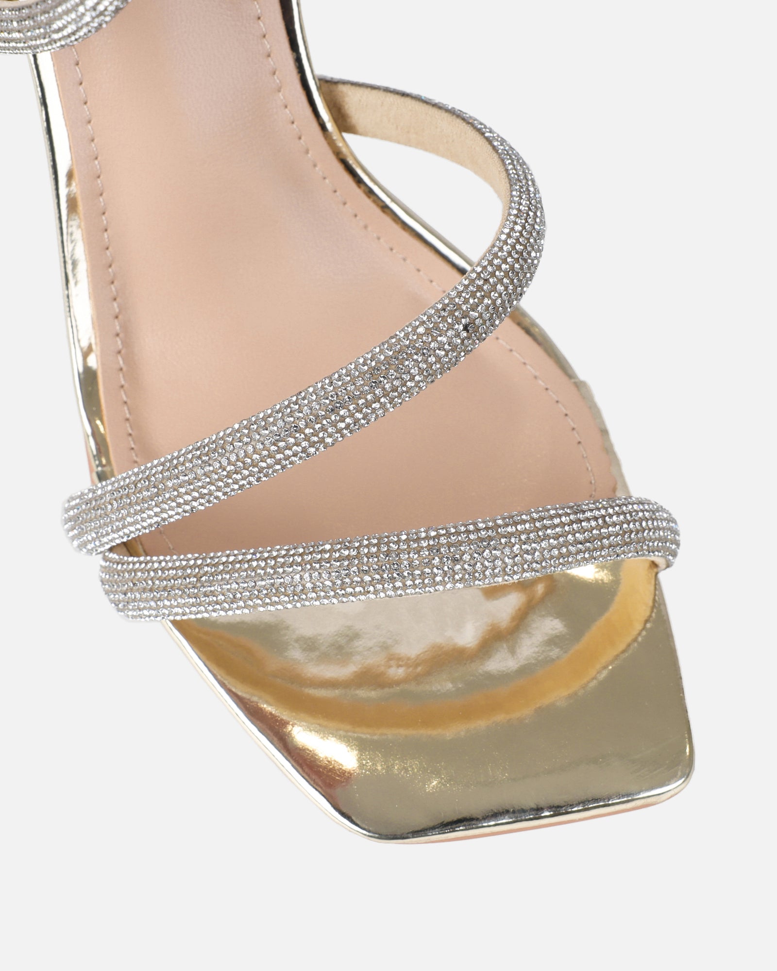 Maella Gold Mirror Diamante Heeled Sandals | SIMMI London