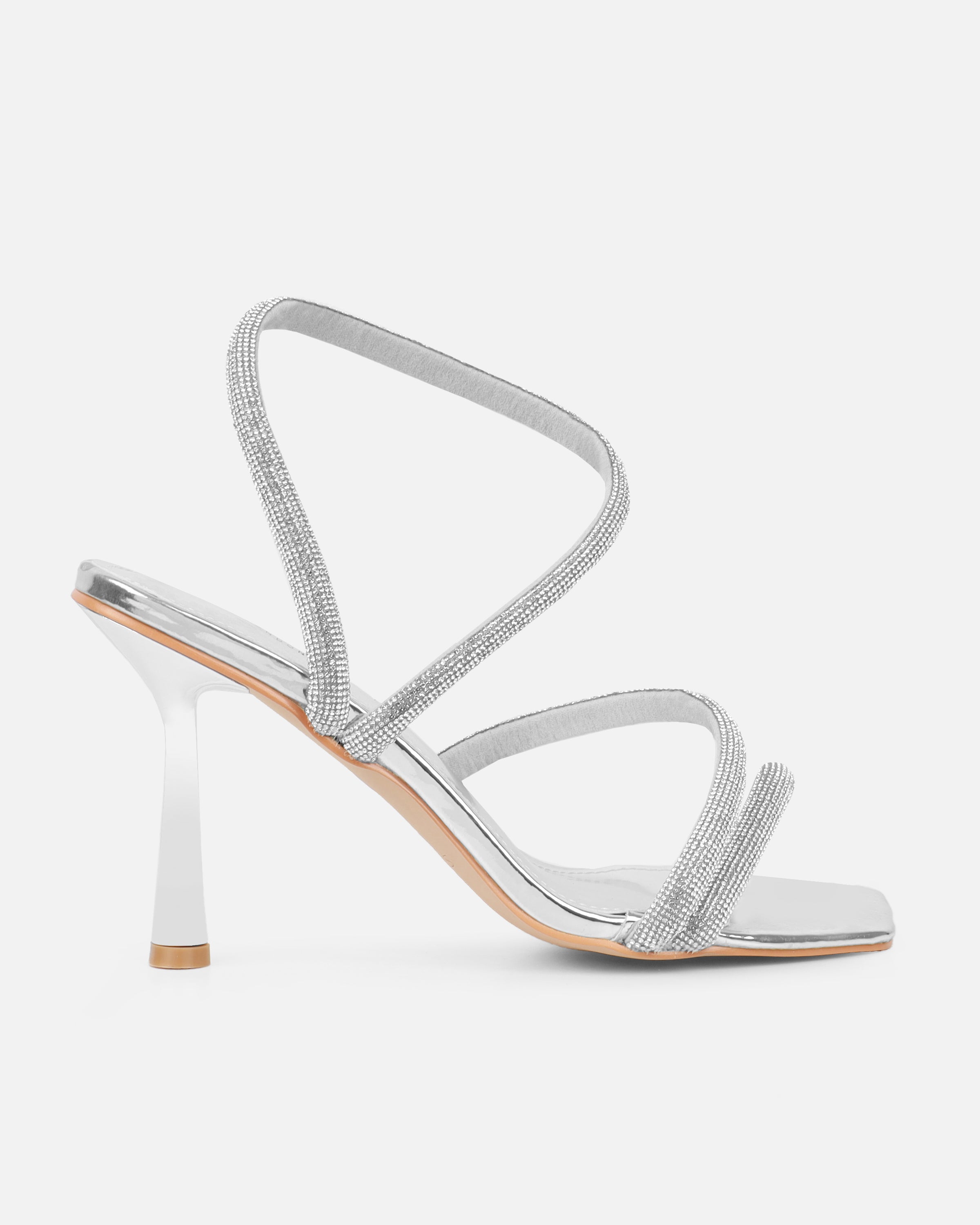 Maella Silver Mirror Diamante Heeled Sandals | SIMMI London