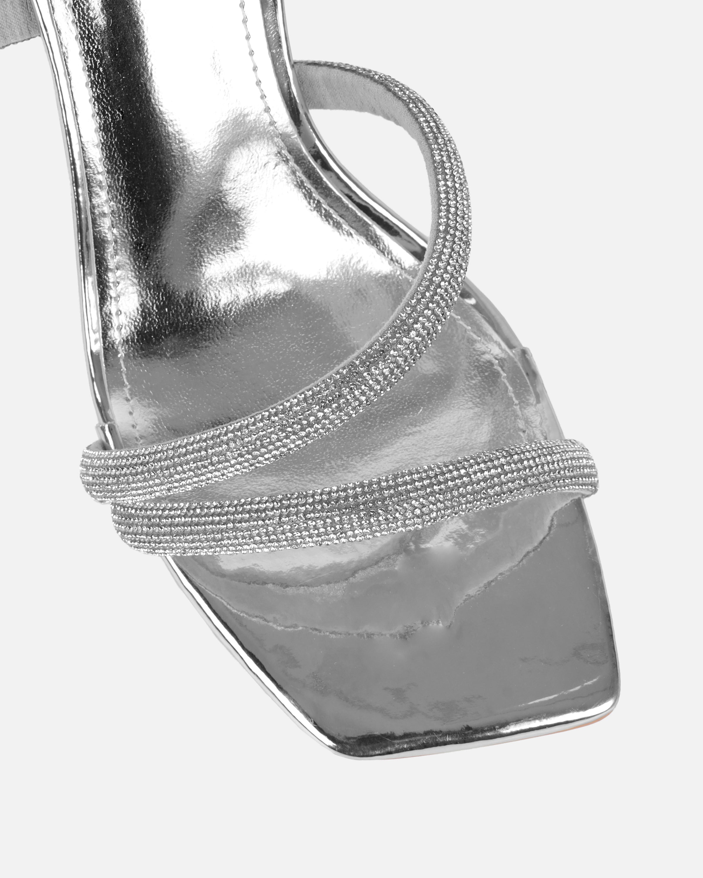 Maella Silver Mirror Diamante Heeled Sandals | SIMMI London