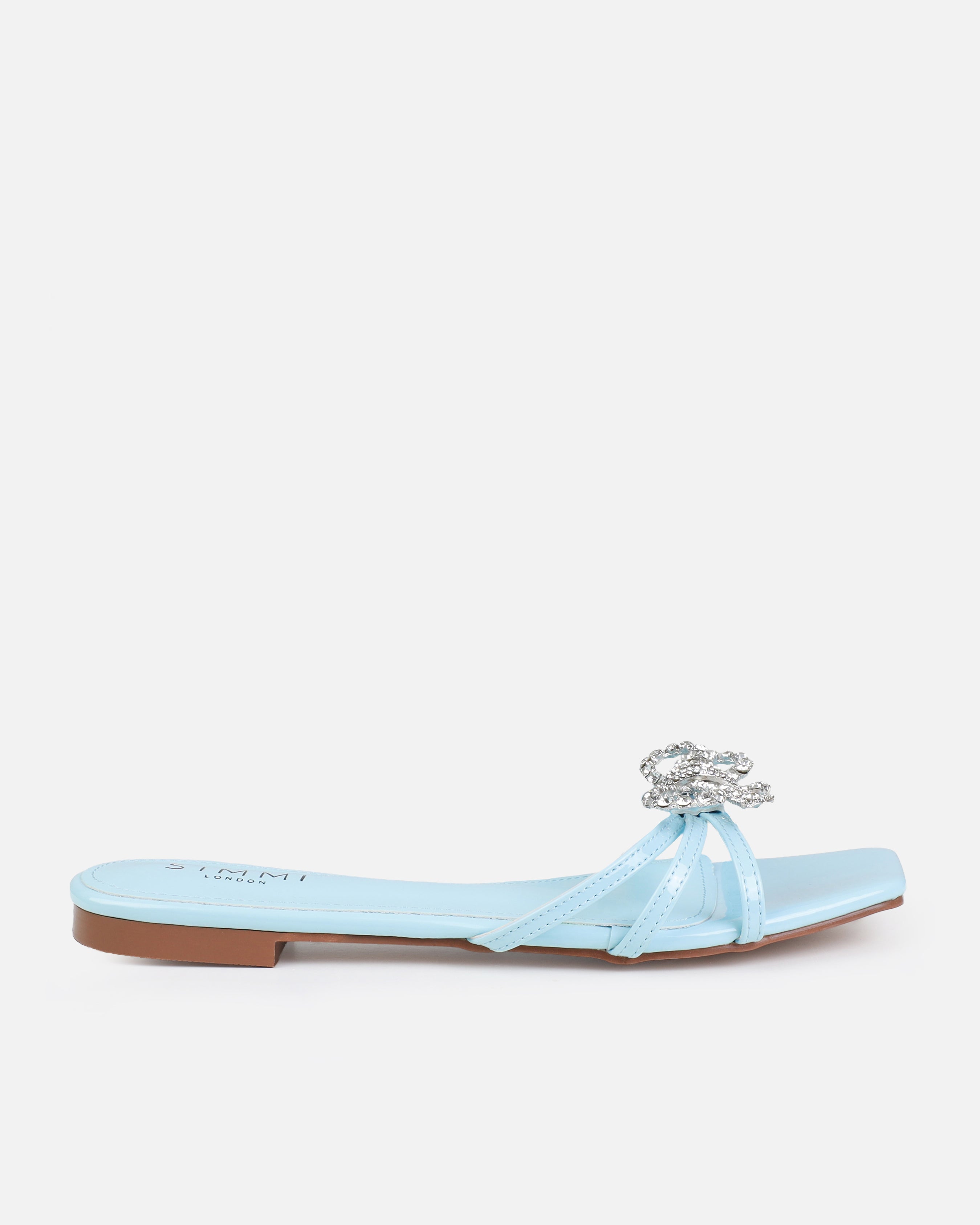 Santos Baby Blue Diamante Bow Flat Sandals | SIMMI London