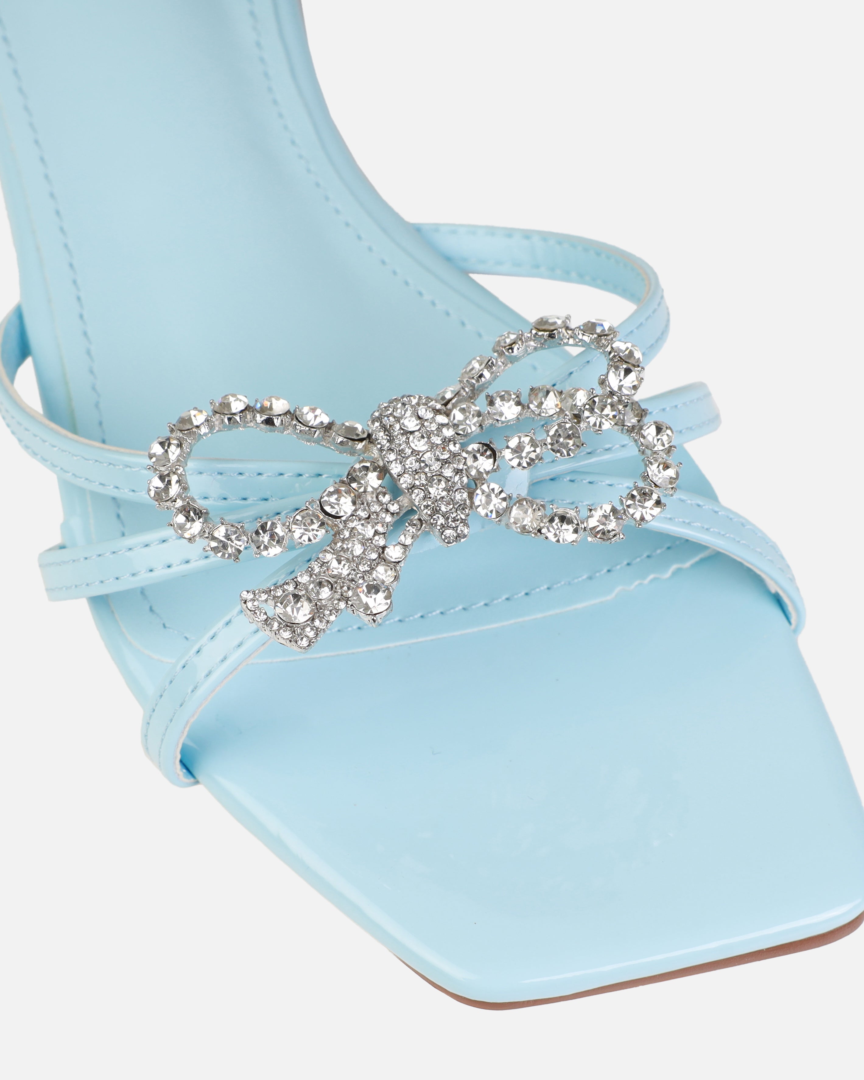 Santos Baby Blue Diamante Bow Flat Sandals | SIMMI London