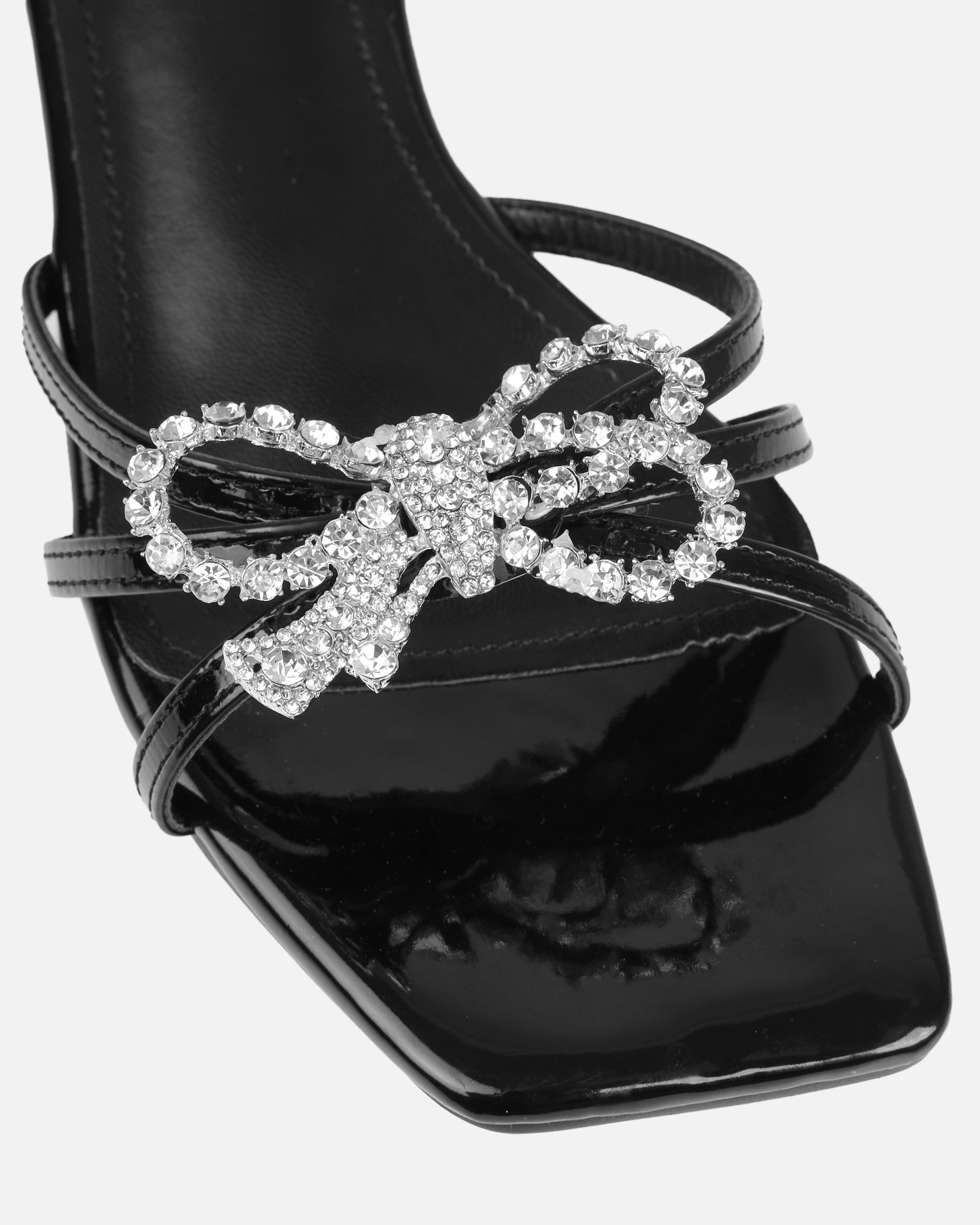 Santos Black Diamante Bow Flat Sandals | SIMMI London