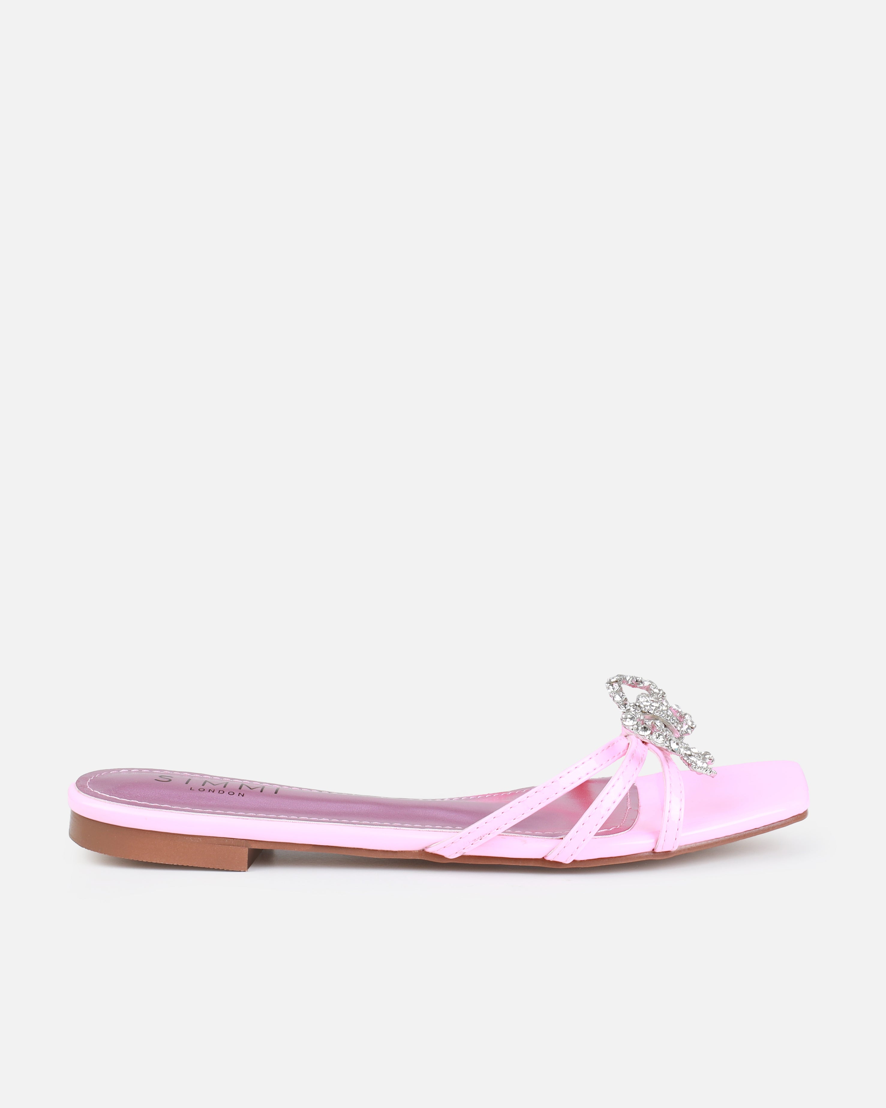 Santos Baby Pink Diamante Bow Flat Sandals | SIMMI London