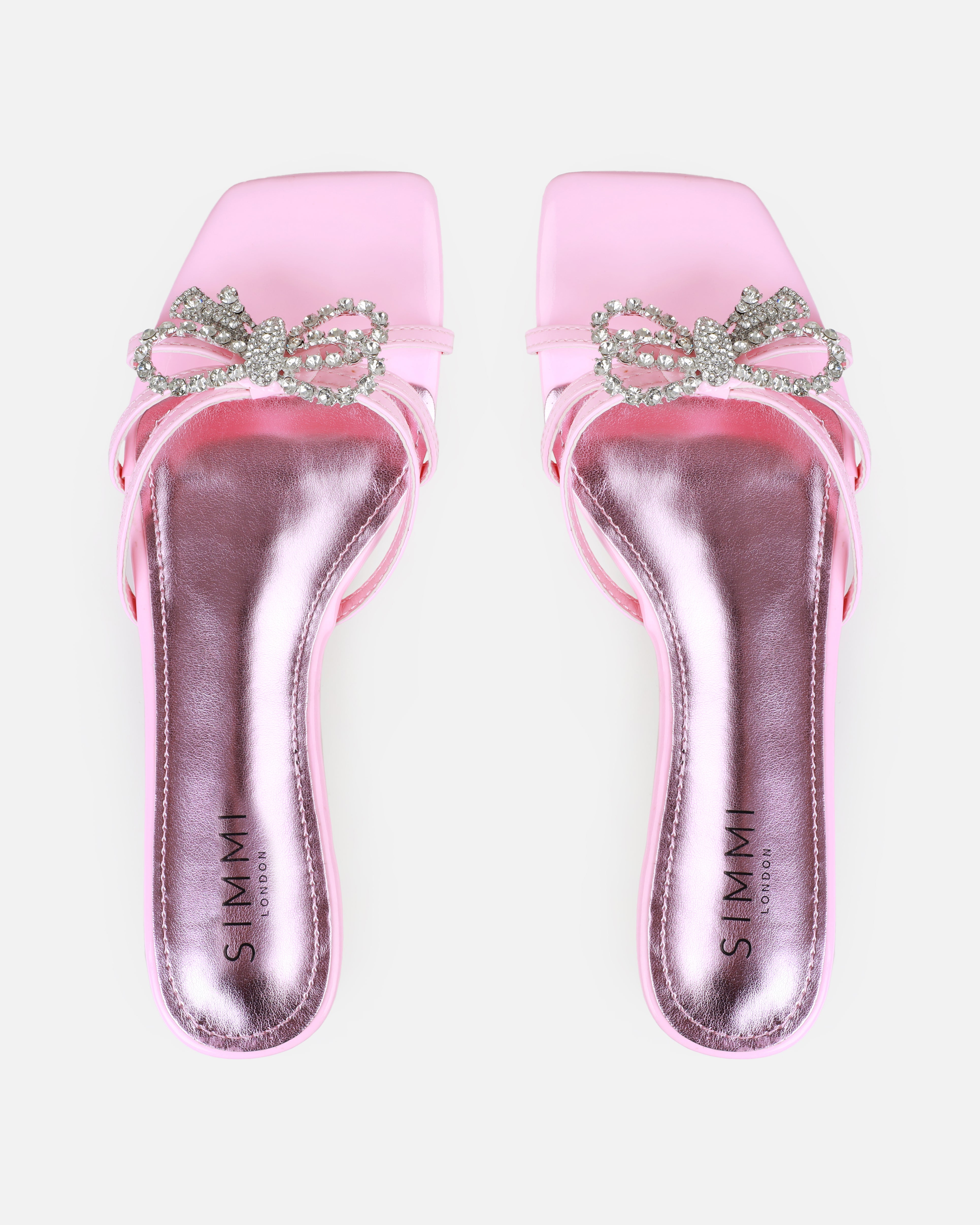Santos Baby Pink Diamante Bow Flat Sandals | SIMMI London