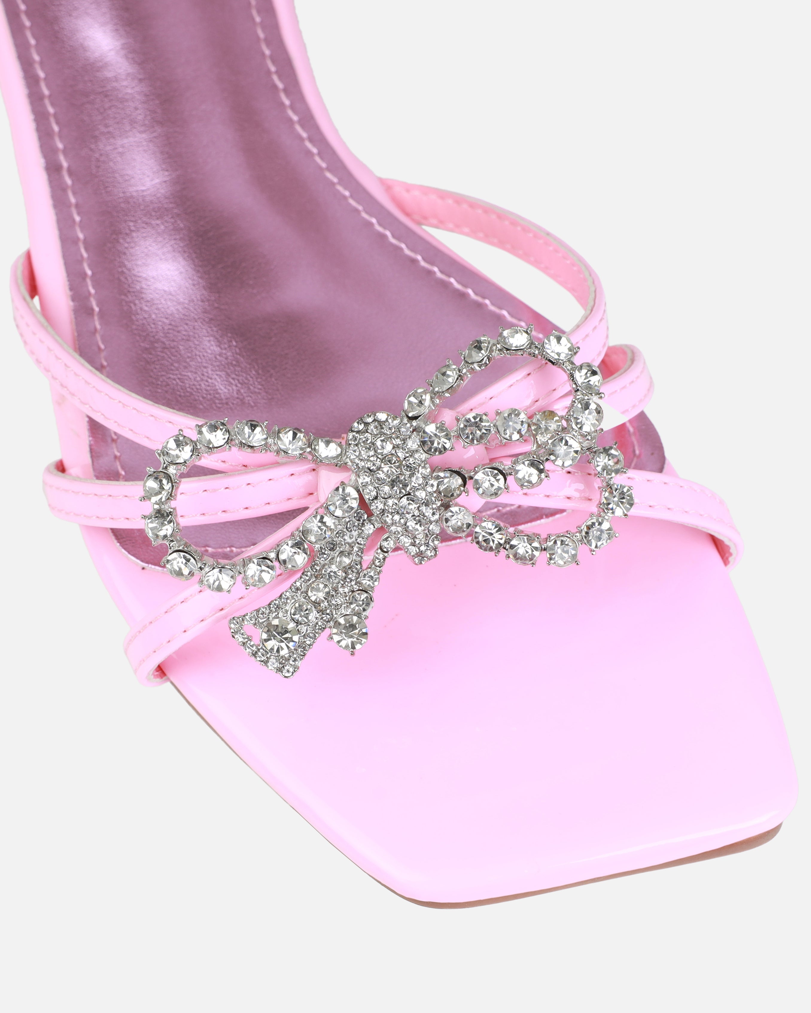 Santos Baby Pink Diamante Bow Flat Sandals | SIMMI London