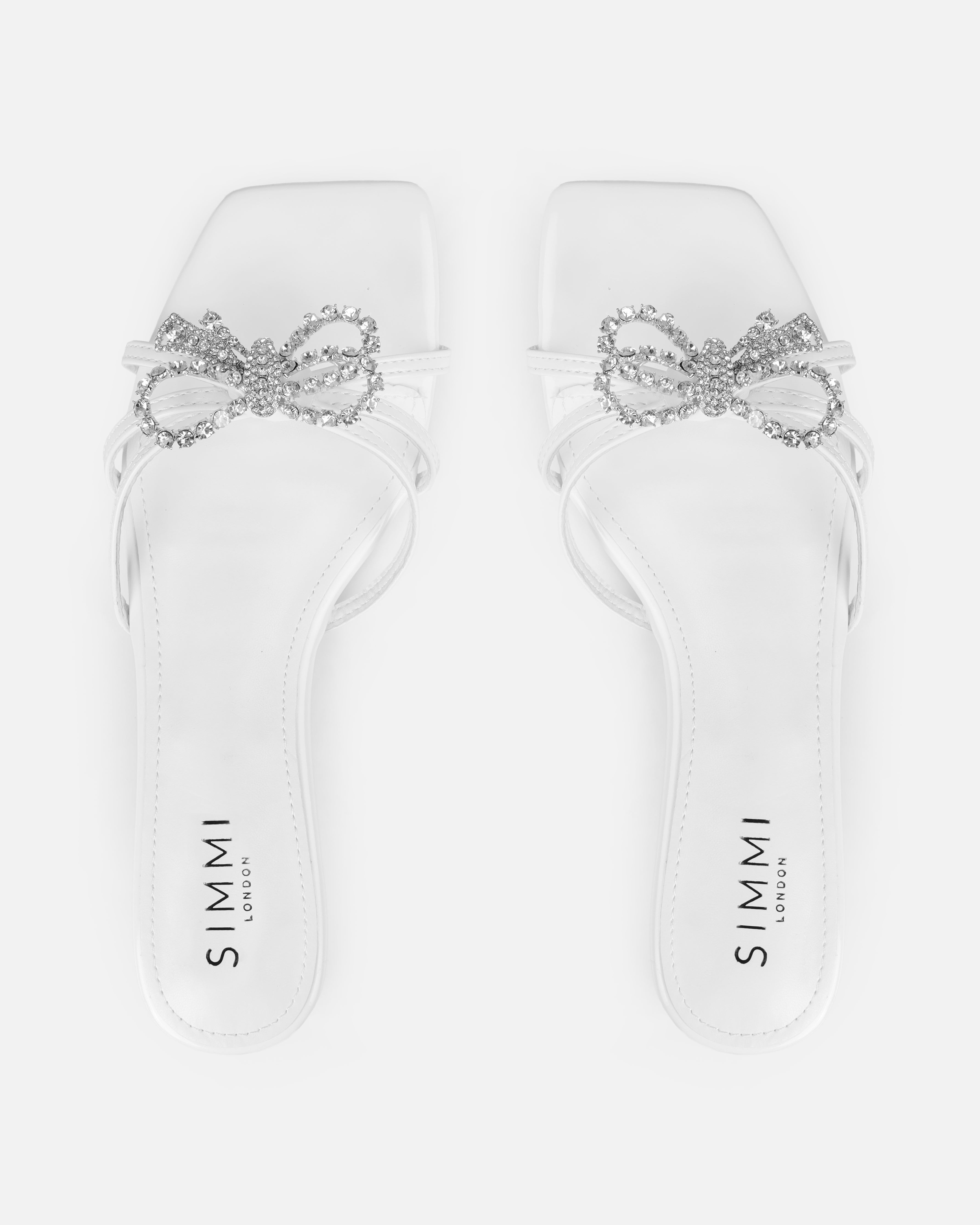 Santos White Diamante Bow Flat Sandals | SIMMI London