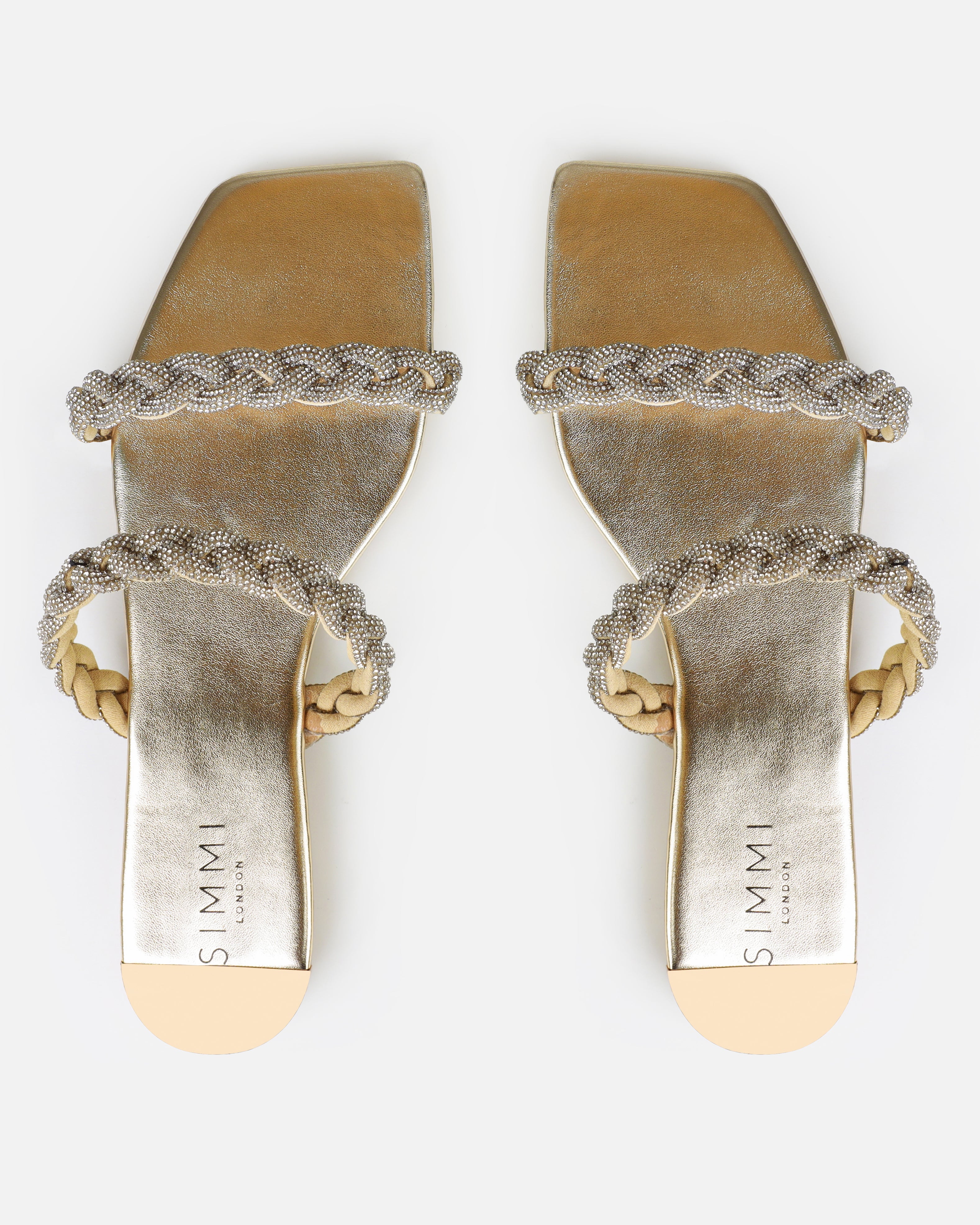 Fayay Gold Diamante Plait Flat Slides | SIMMI London