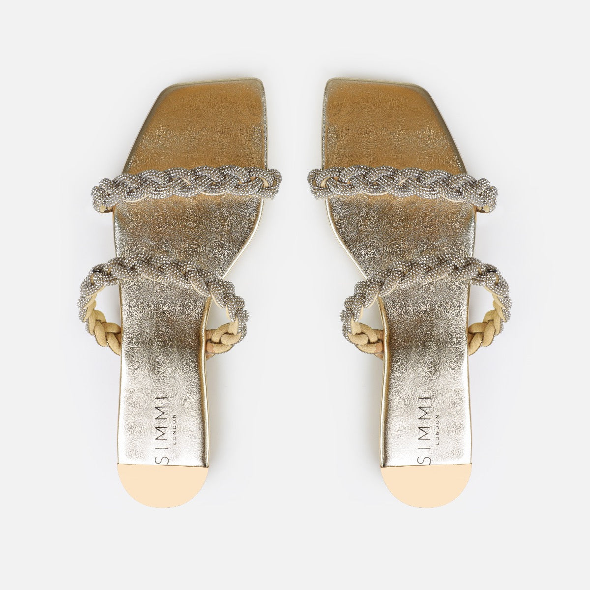 Fayay Wide Fit Gold Diamante Plait Flat Slides | SIMMI London