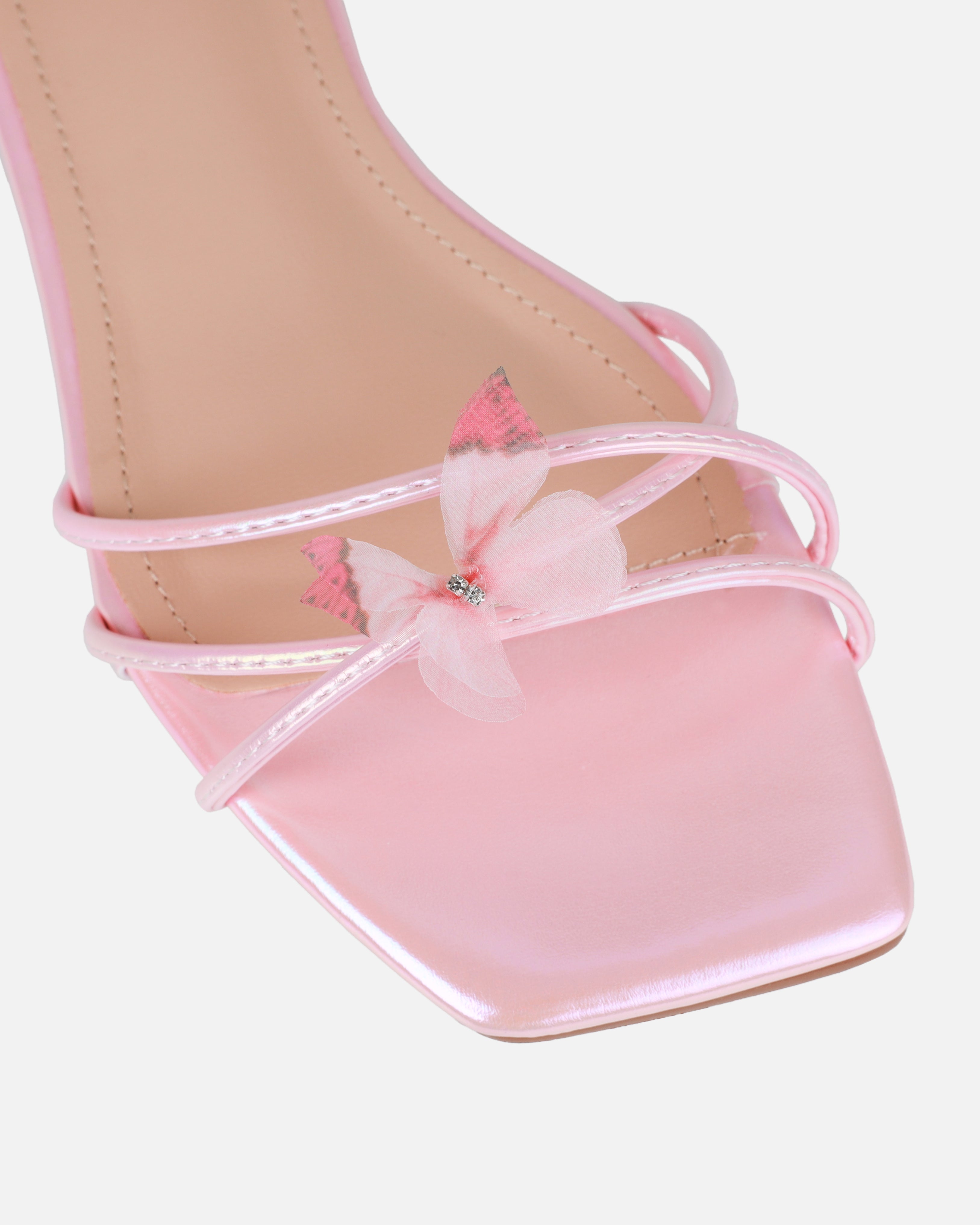 Emerald Pink Butterfly Lace Up Flat Sandals | SIMMI London 