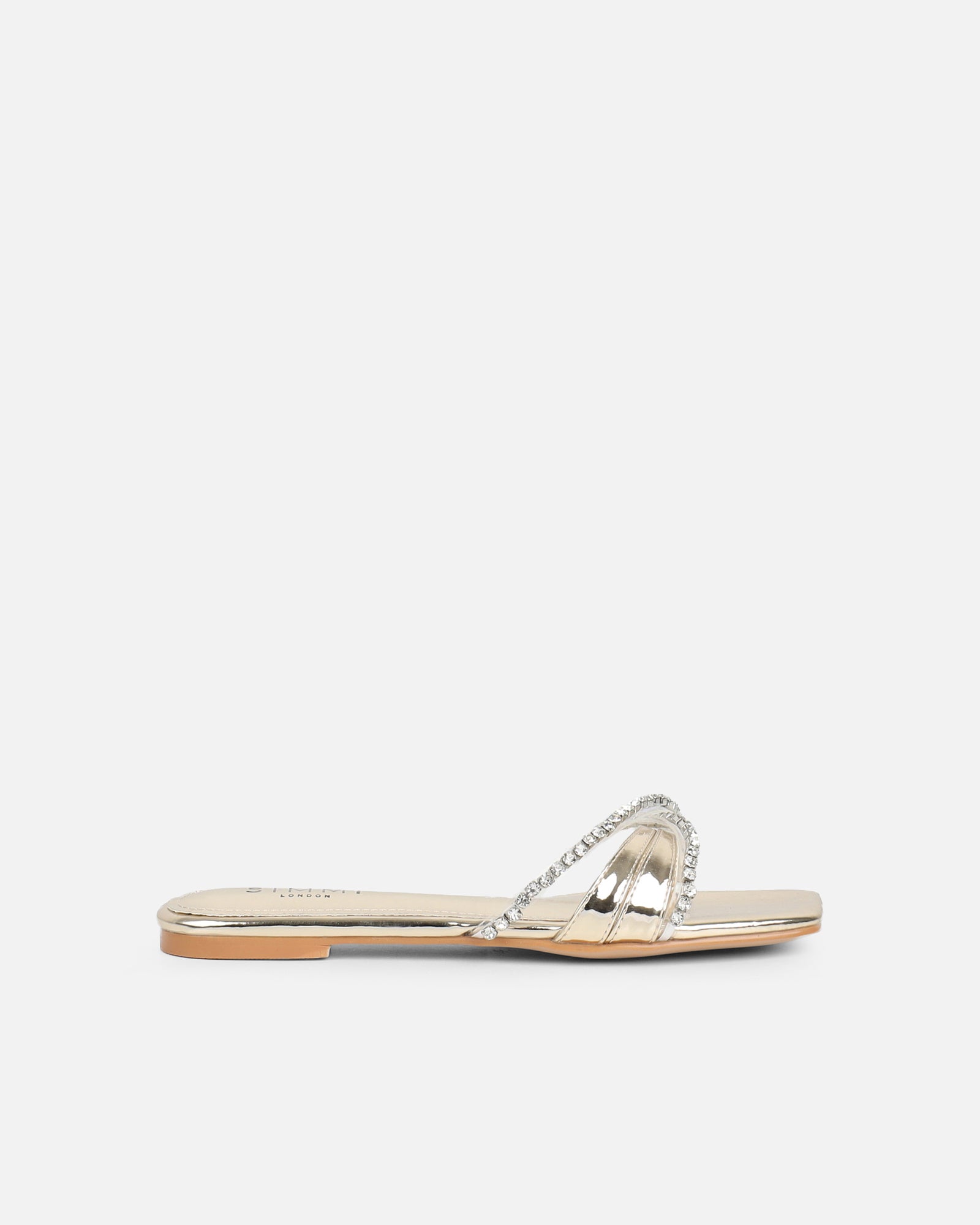 Astana Gold Mirror Diamante Flat Sandals | SIMMI London
