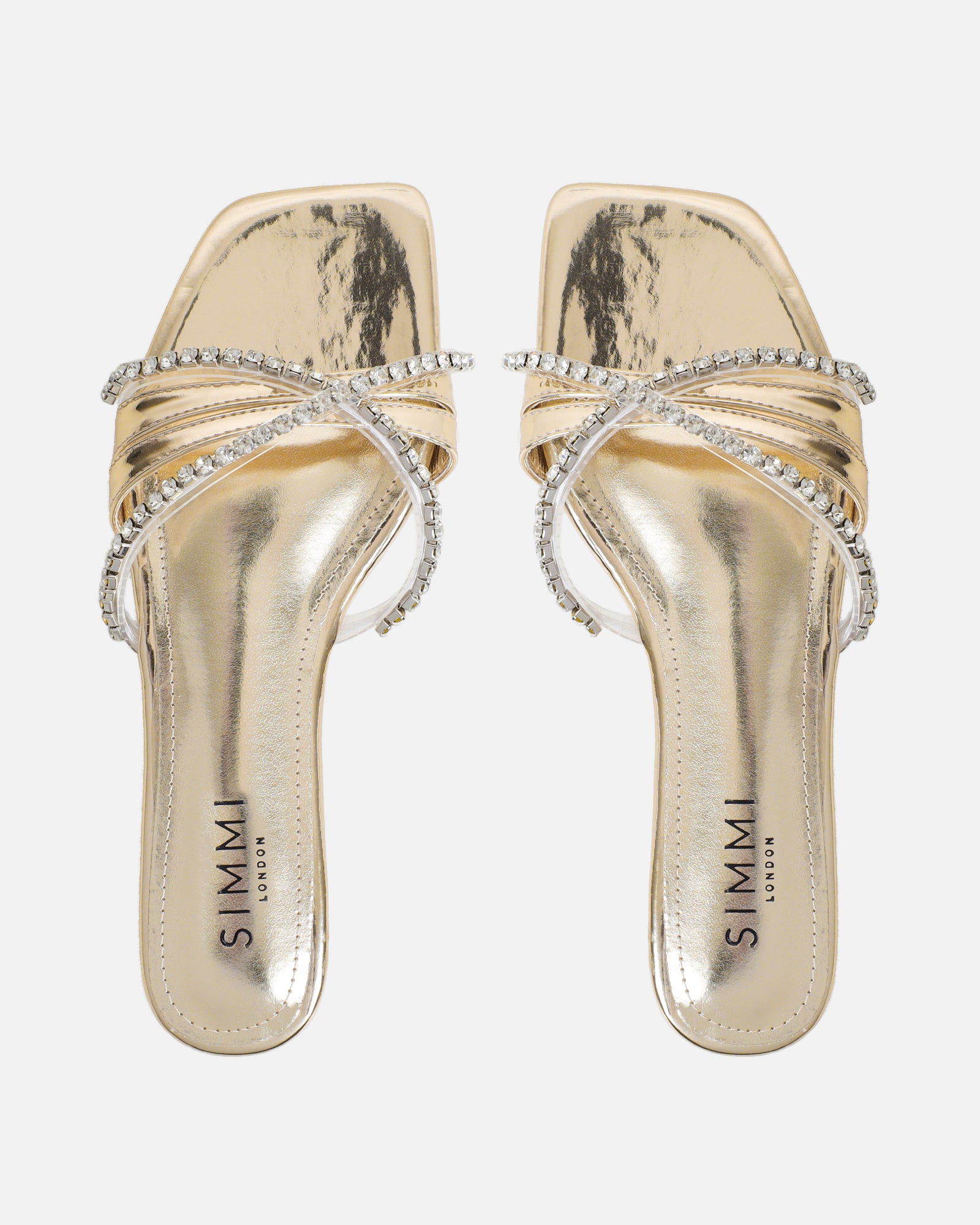 Astana Gold Mirror Diamante Flat Sandals | SIMMI London