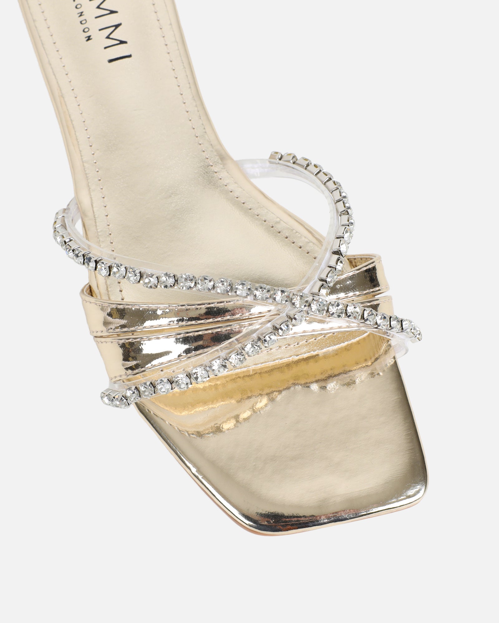 Astana Gold Mirror Diamante Flat Sandals | SIMMI London