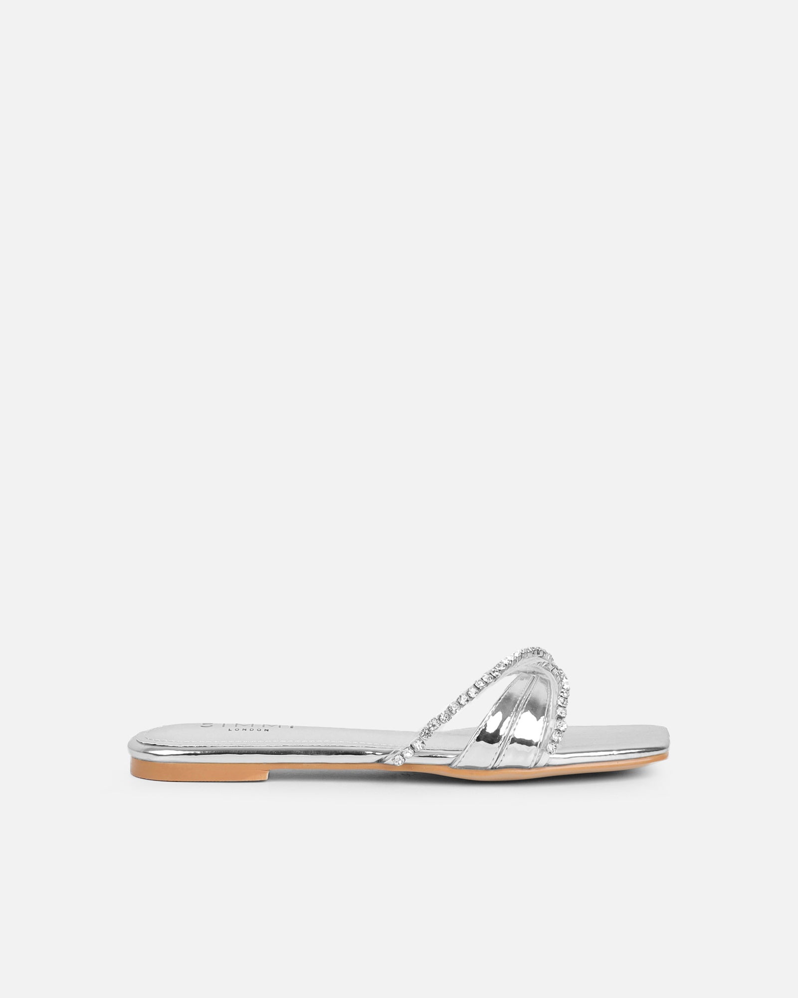 Astana Silver Mirror Diamante Flat Sandals | SIMMI London
