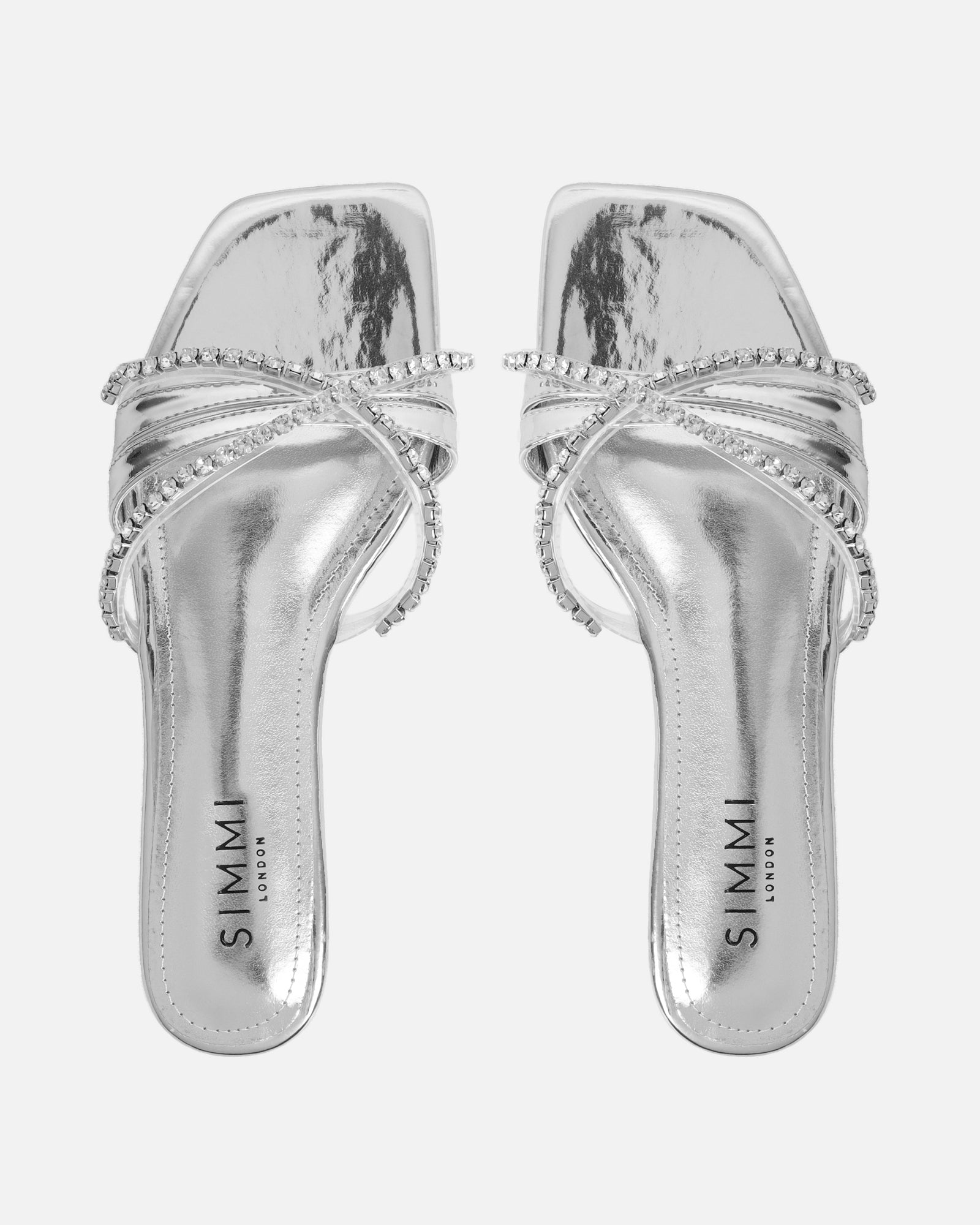 Astana Silver Mirror Diamante Flat Sandals | SIMMI London