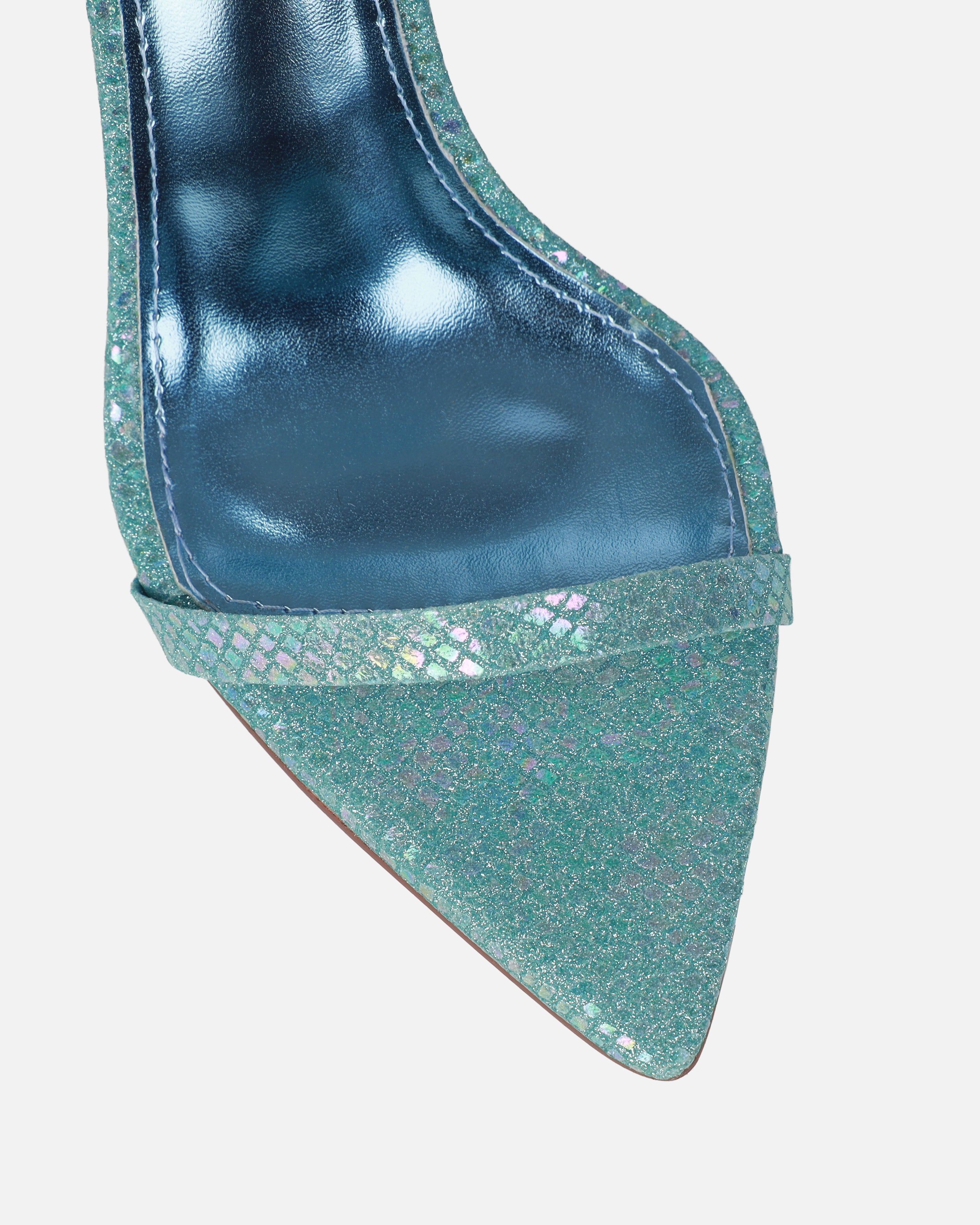 Spirit Blue Glitter Evil Eye Anklet Heeled Sandals | SIMMI London