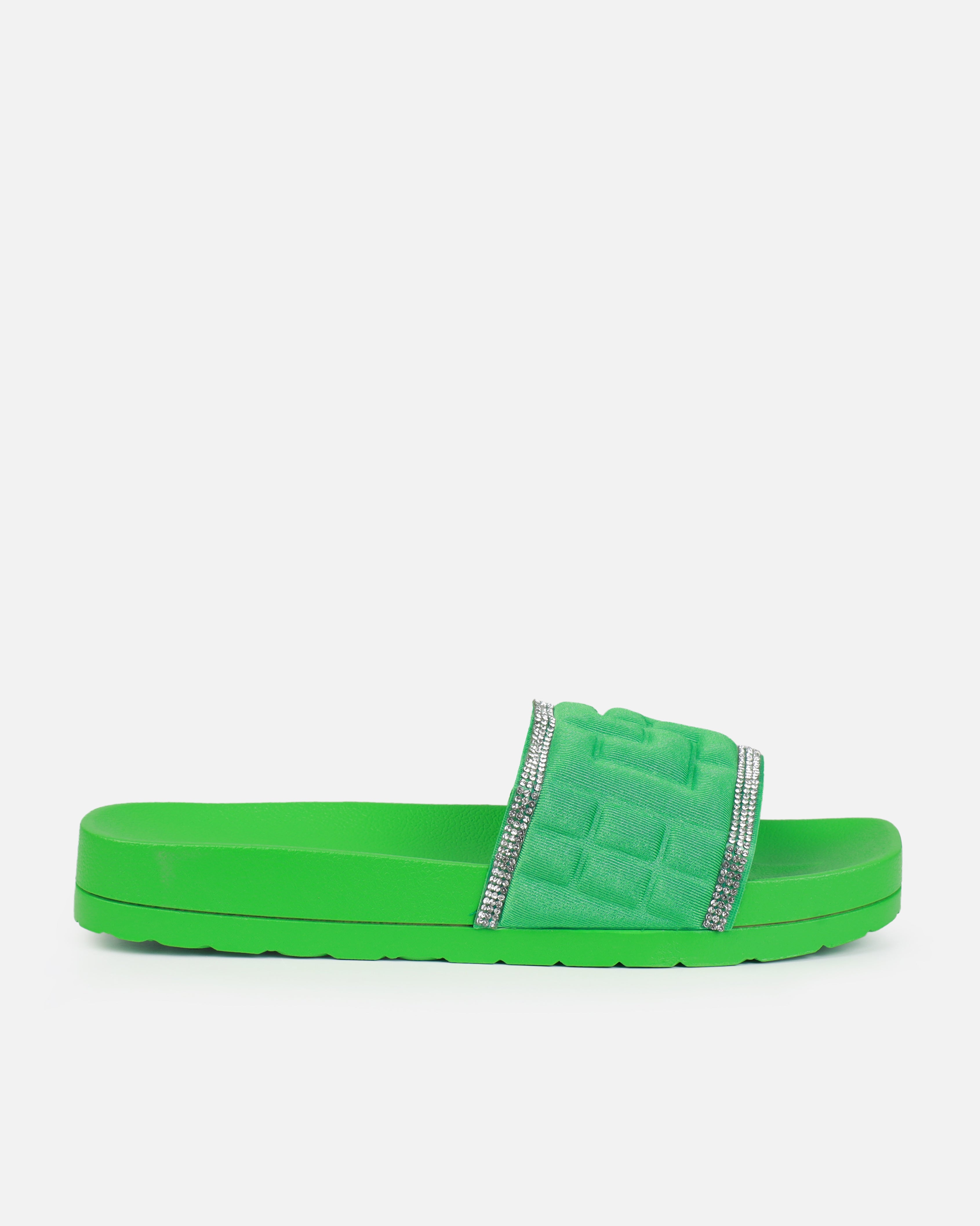 Seona Green Diamante Slides  | SIMMI London