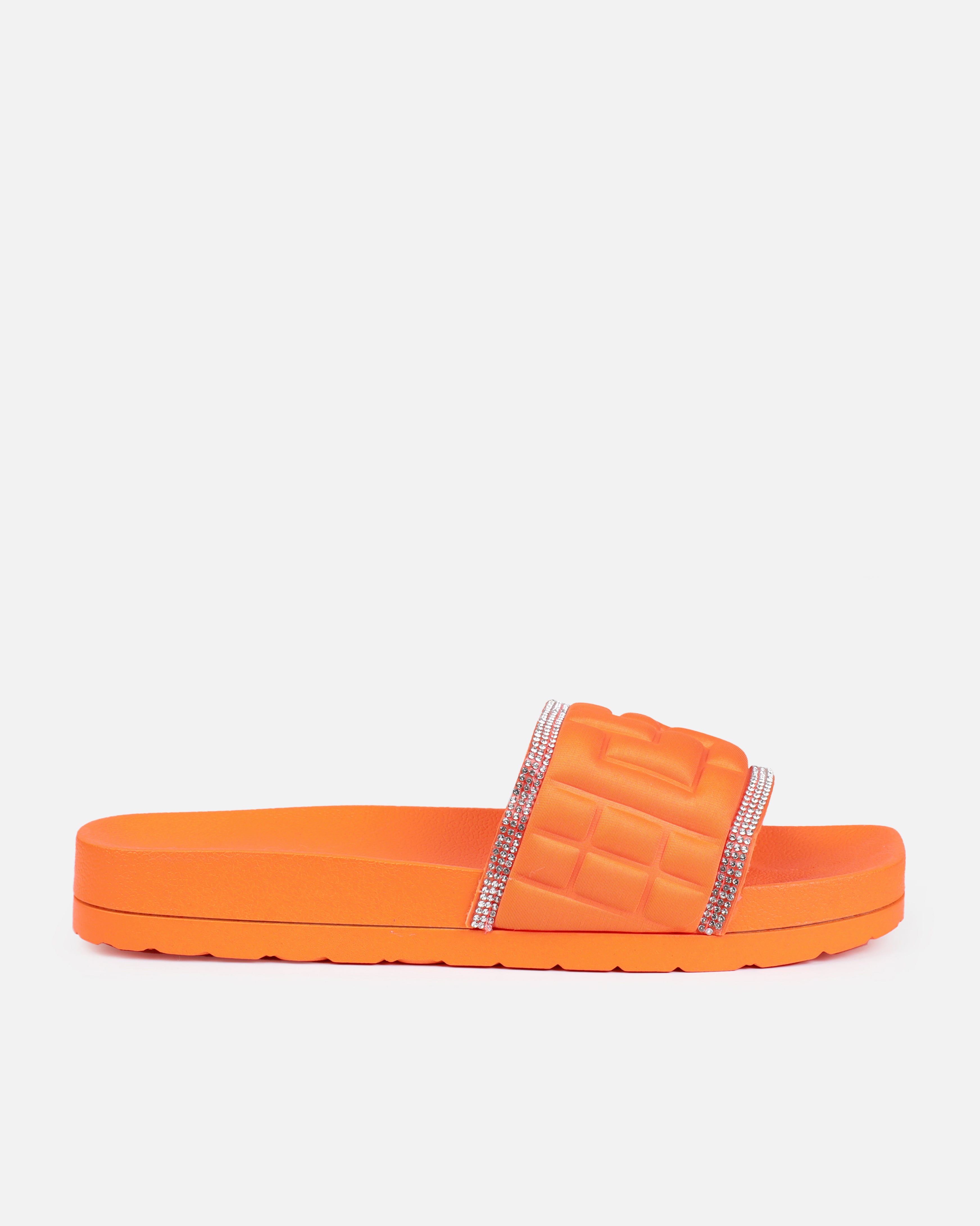 Seona Orange Diamante Slides | SIMMI London