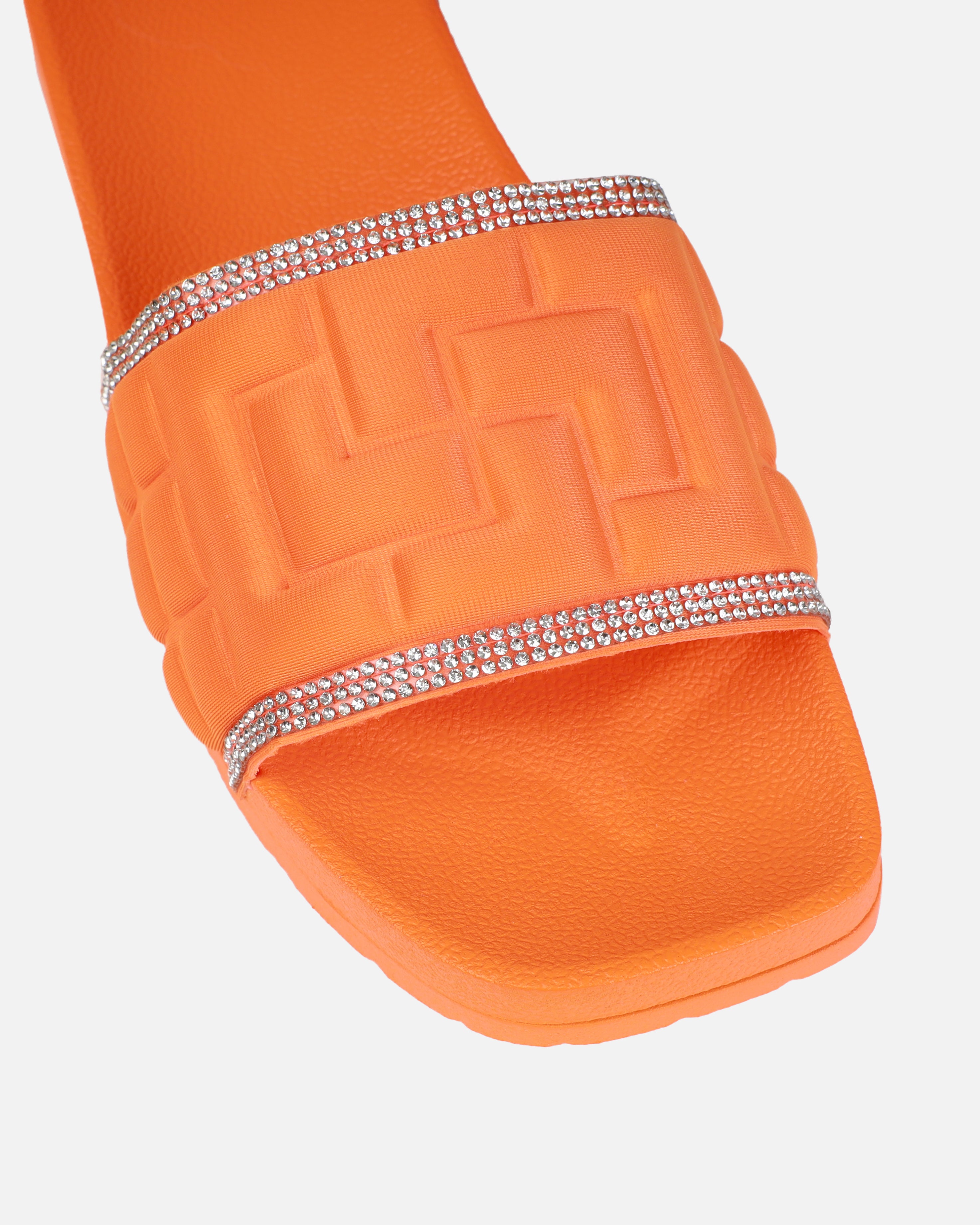 Seona Orange Diamante Slides | SIMMI London
