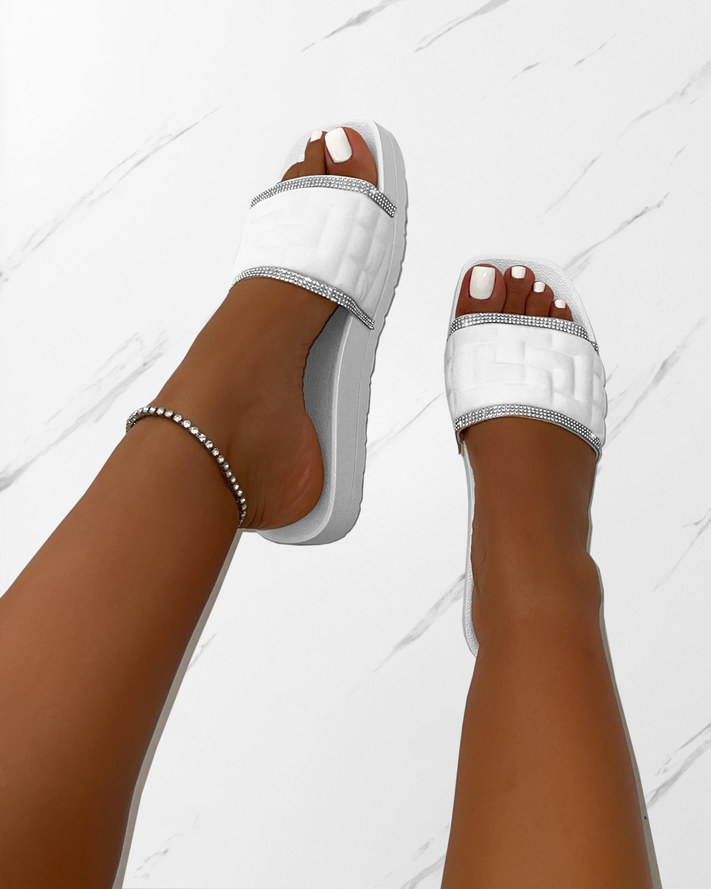 Seona White Diamante Slides | SIMMI London