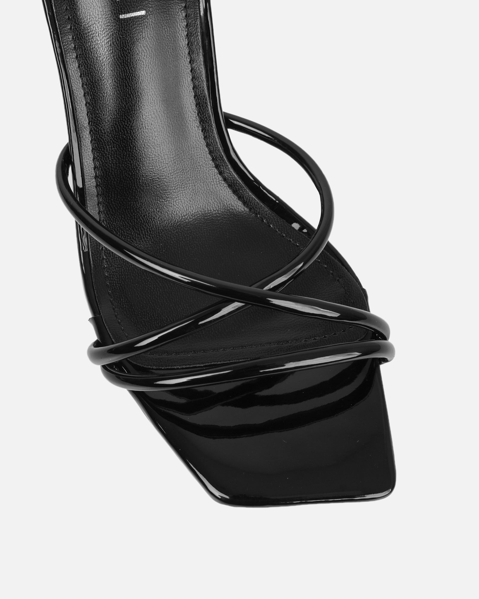 Shadee Black Patent Mid Heeled Sandals | SIMMI London