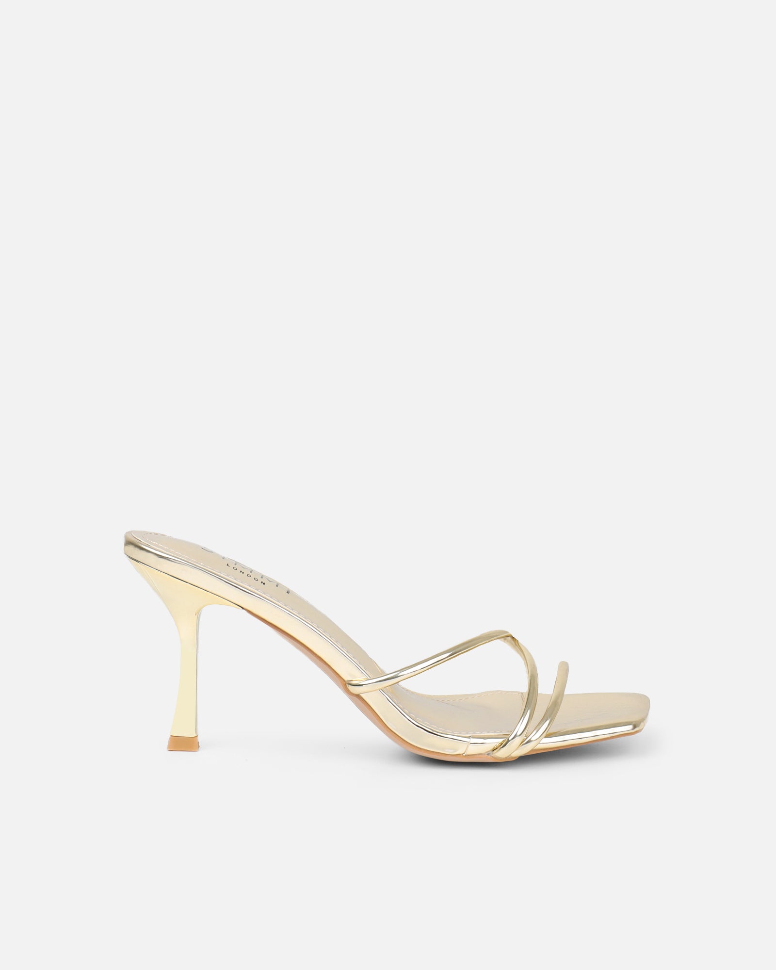 Shadee Gold Mirror Mid Heeled Sandals | SIMMI London