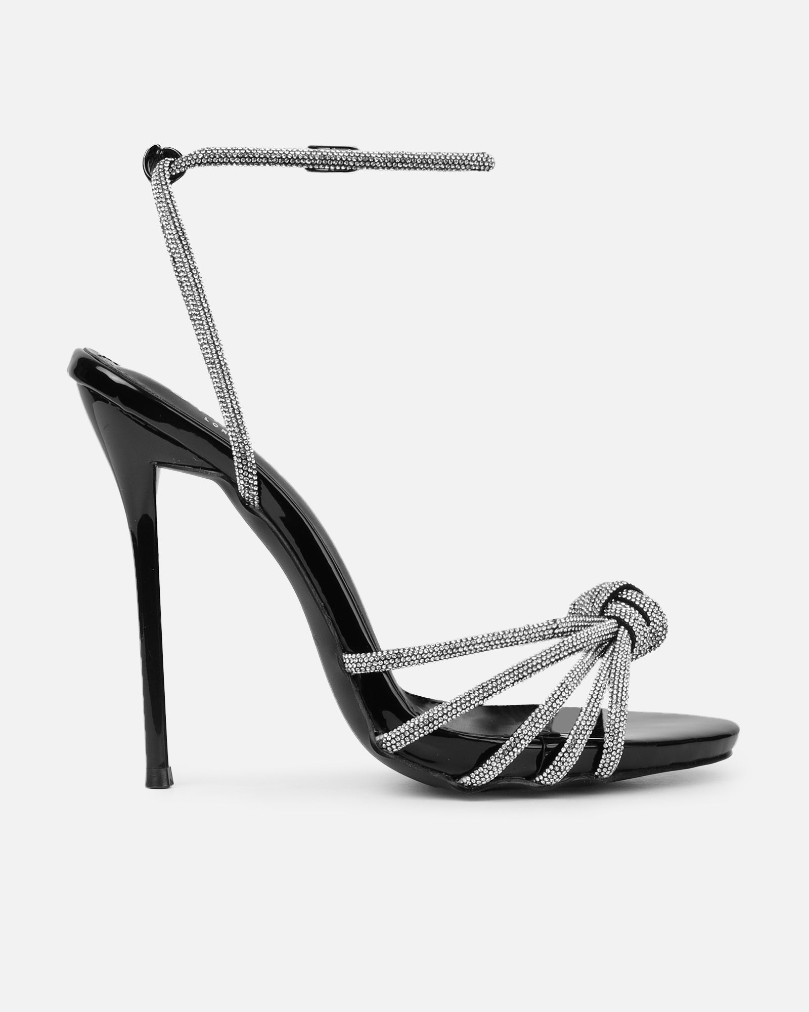 Sharon Black Patent Diamante Heeled Sandals | SIMMI London