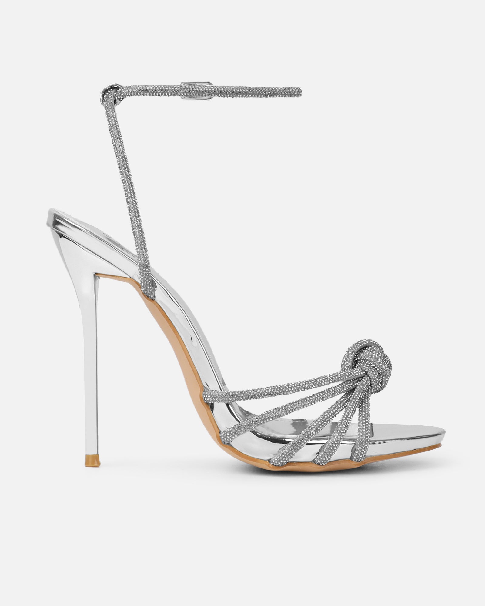 Sharon Silver Mirror Diamante Heeled Sandals | SIMMI London