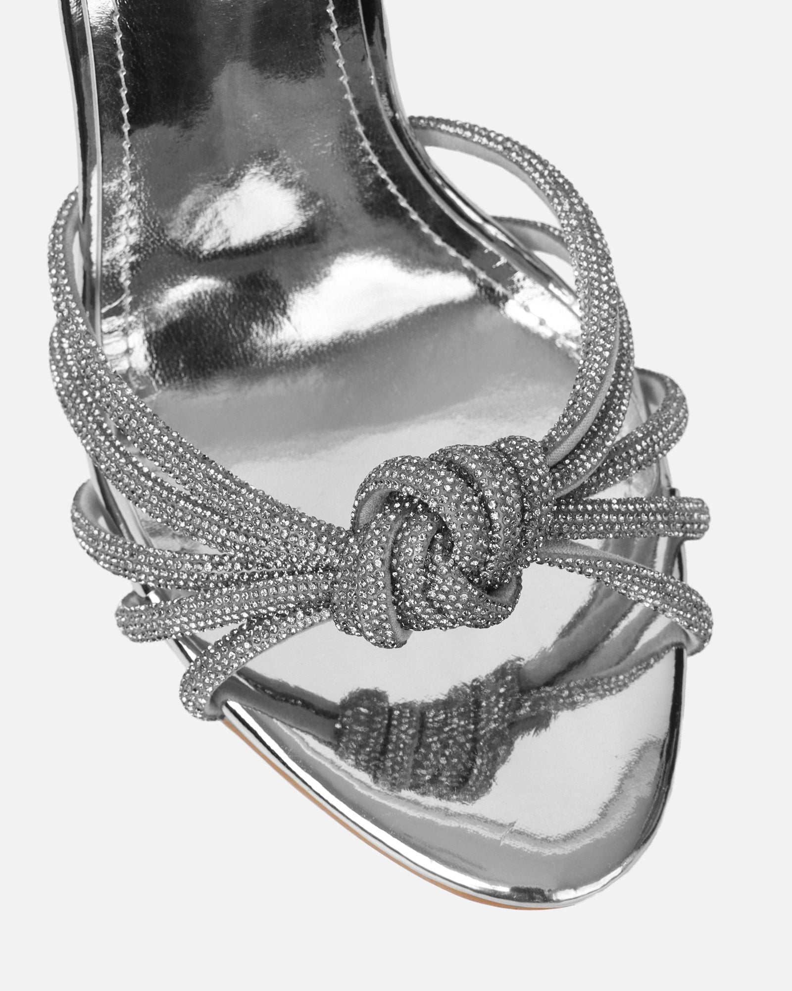 Sharon Silver Mirror Diamante Heeled Sandals | SIMMI London