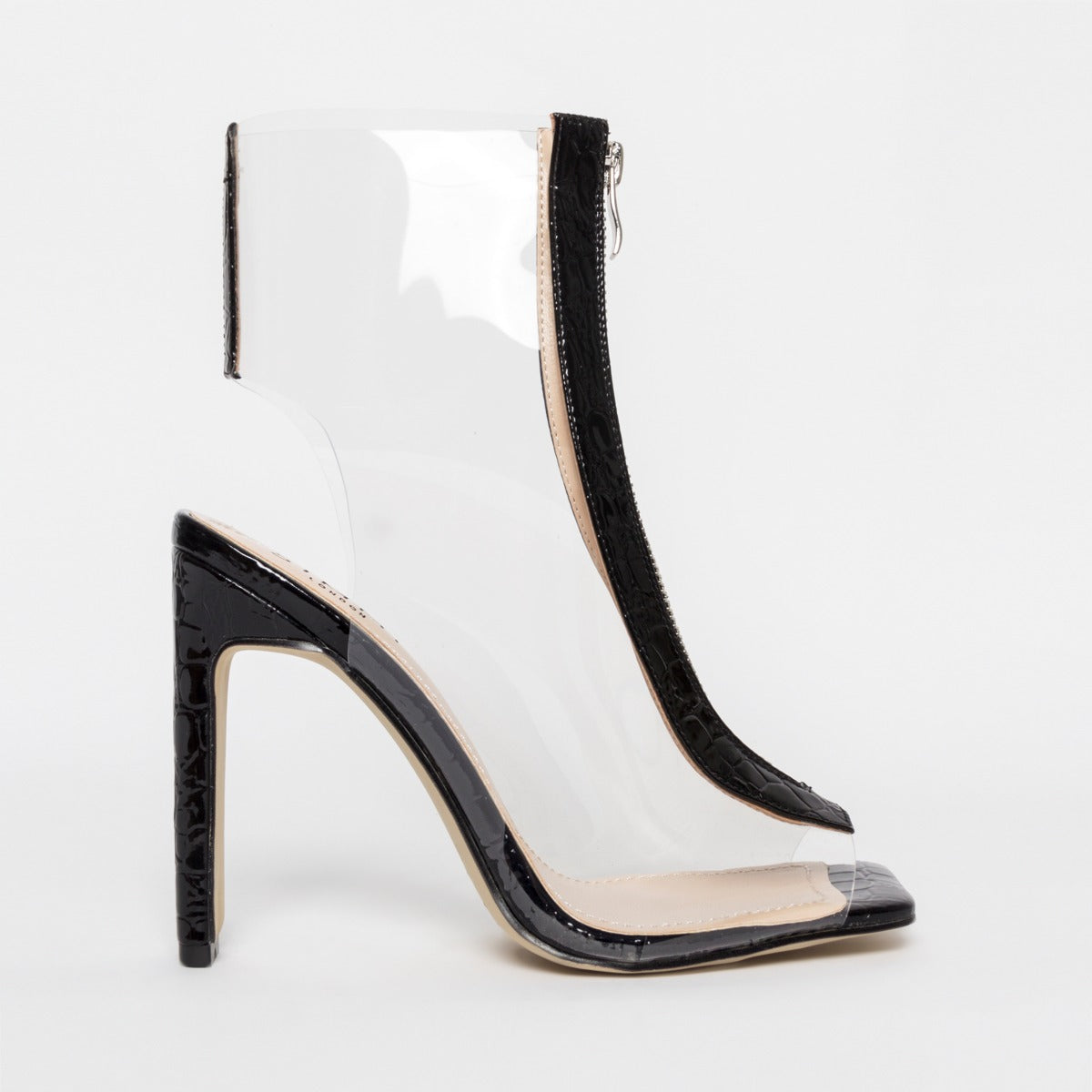 Aisha Black Patent Croc Clear Zip Ankle Boots â Simmi London