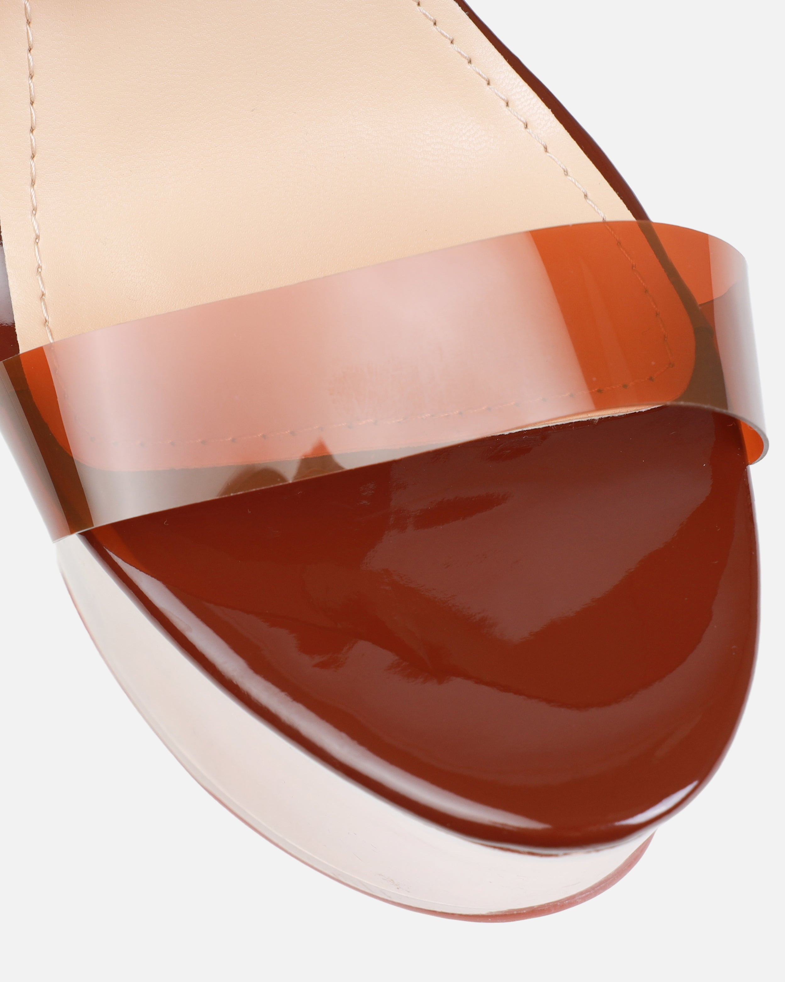 Shelly Chocolate Brown Clear Platform Mules | SIMMI London