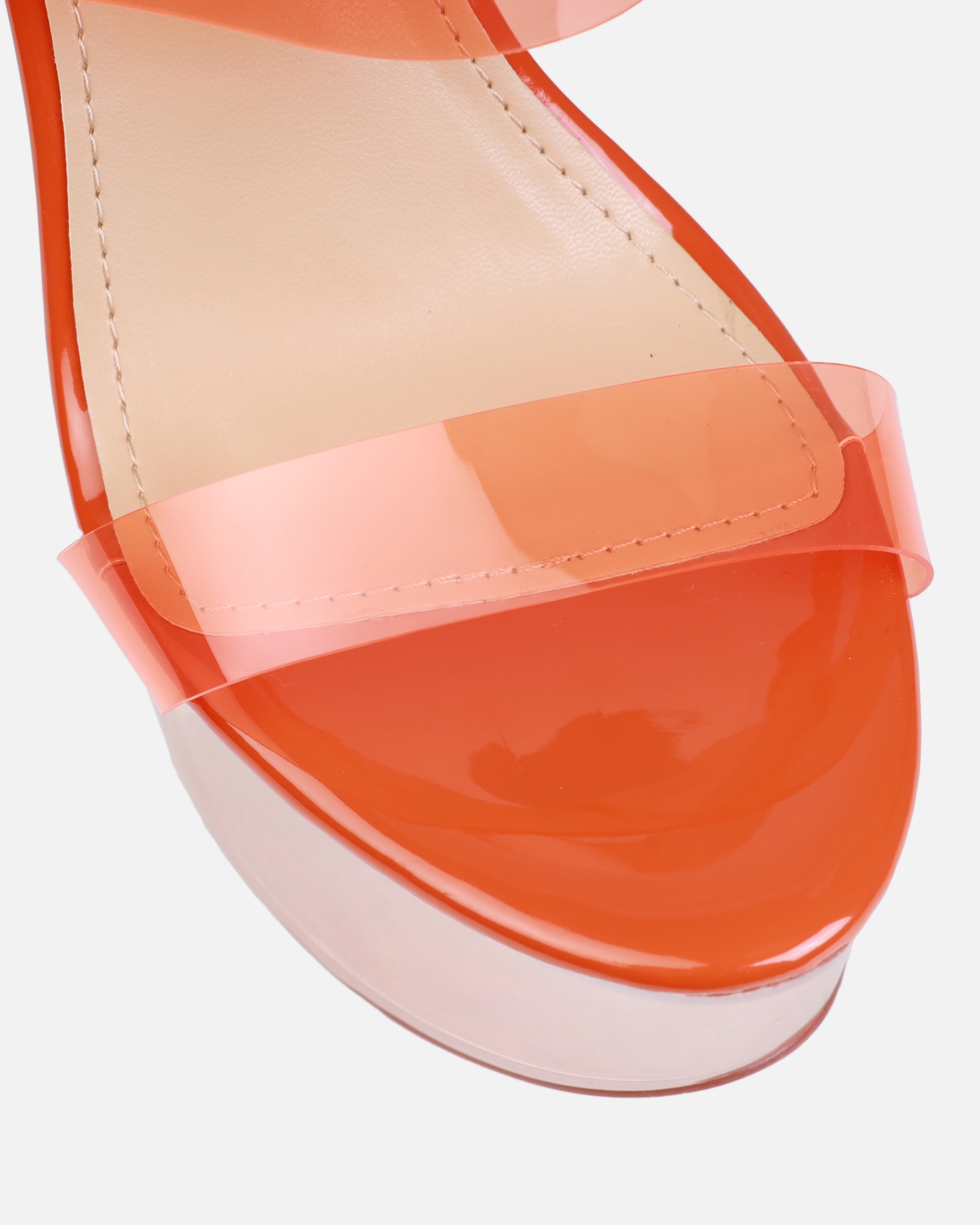 Shelly Orange Clear Platform Mules | SIMMI London