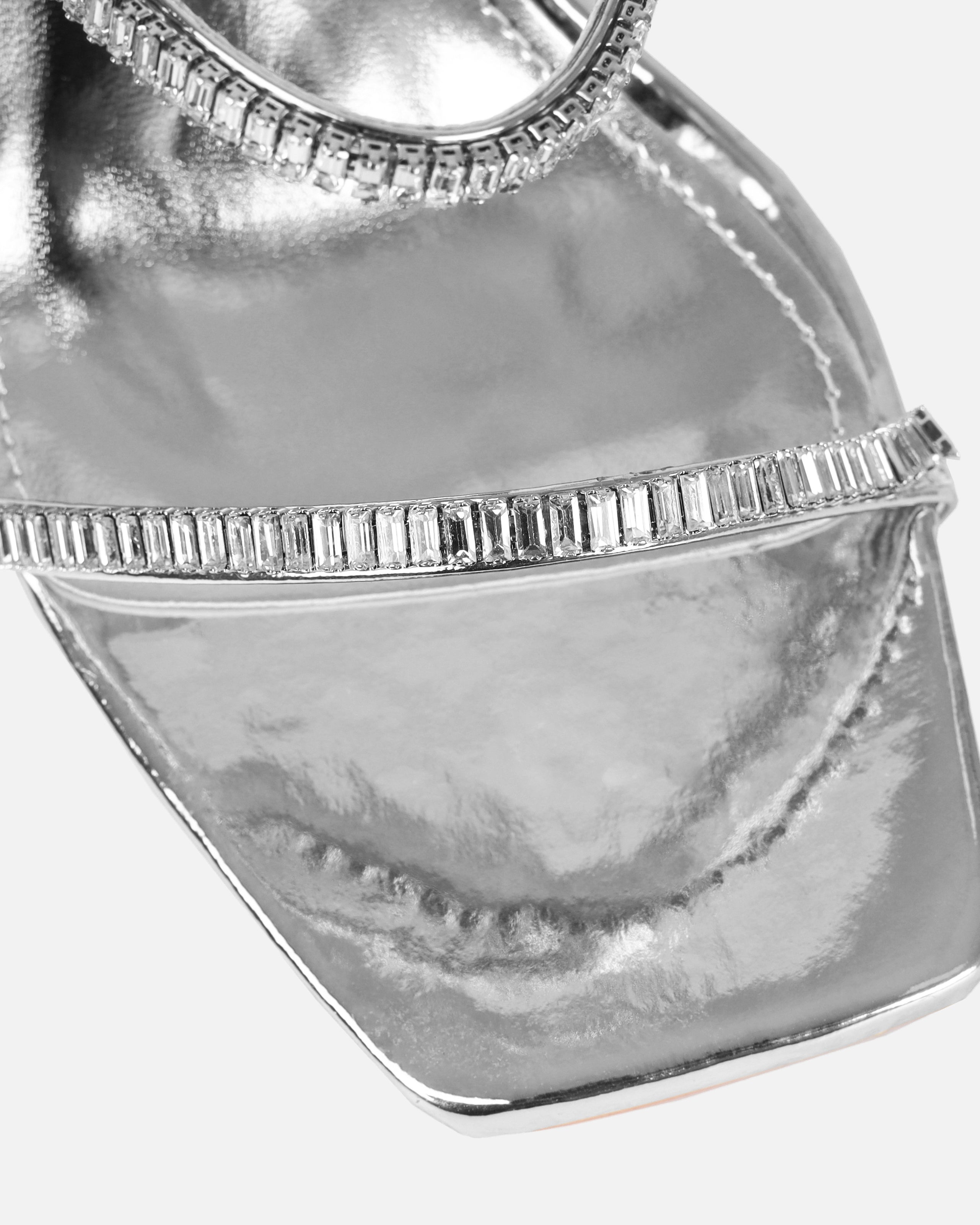 Soleil Silver Mirror Diamante Stiletto Heels | SIMMI London