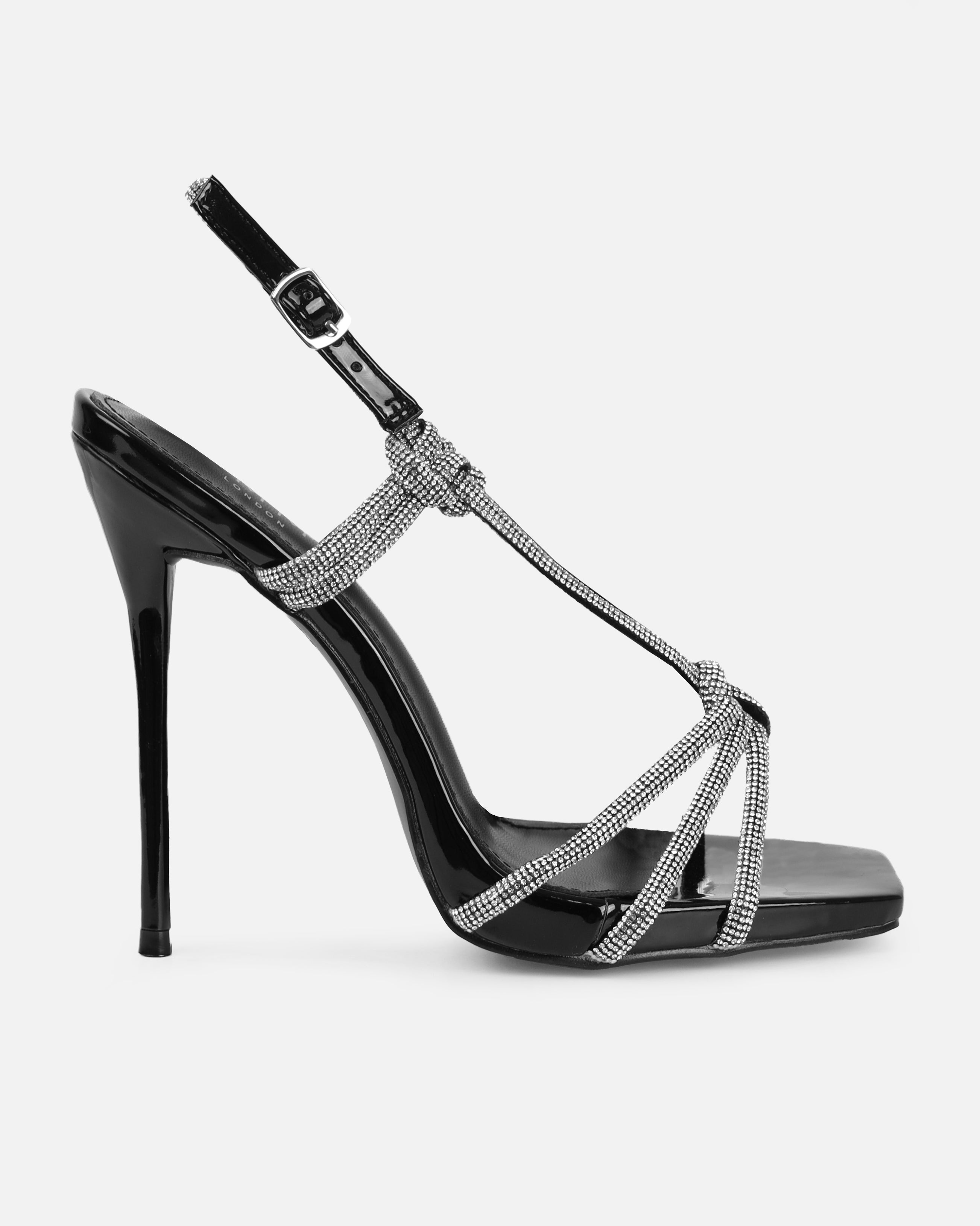 Saffy Black Patent Diamante Heels | SIMMI London